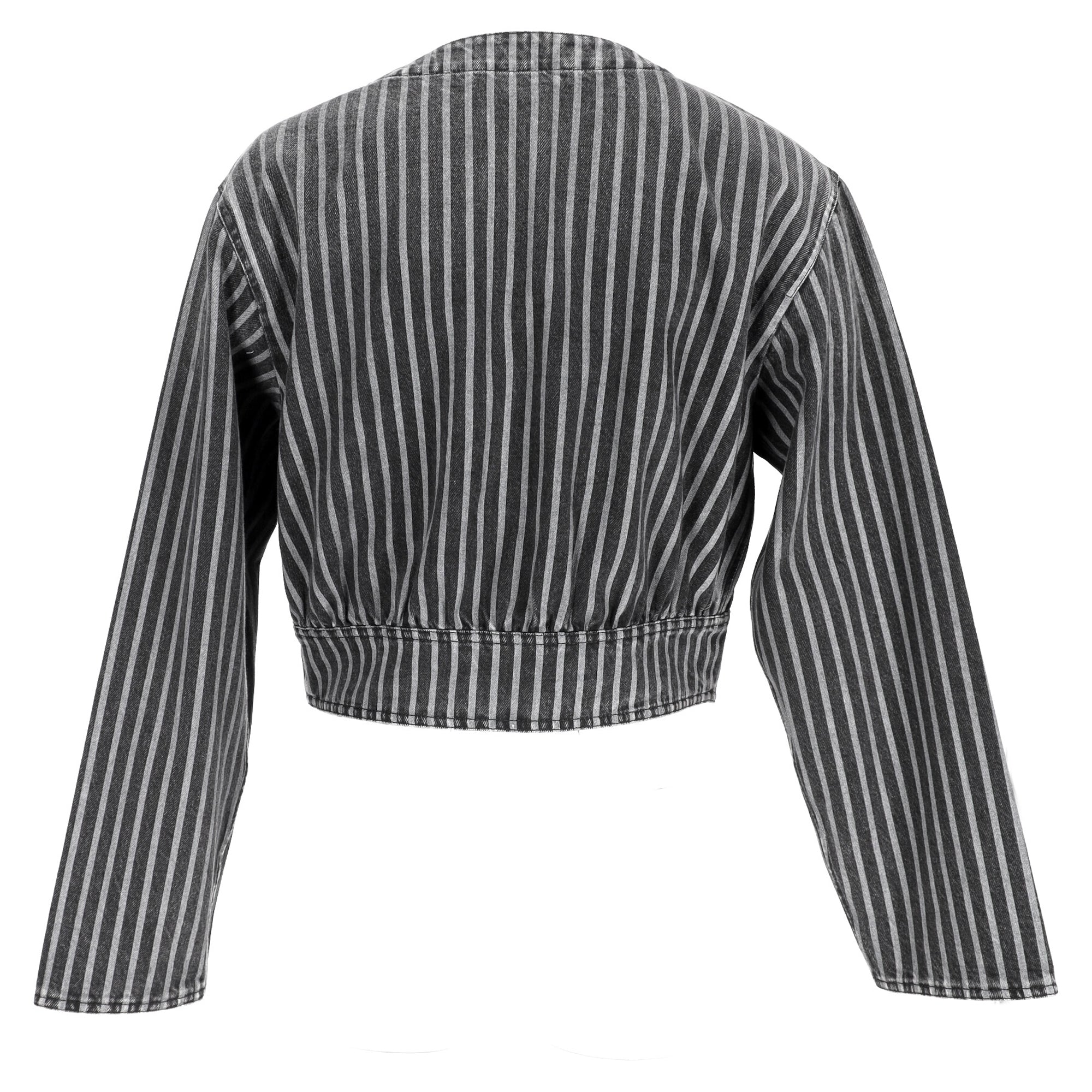 Women's Chanel Striped Button-Down Denim Jacket in Black Cotton
