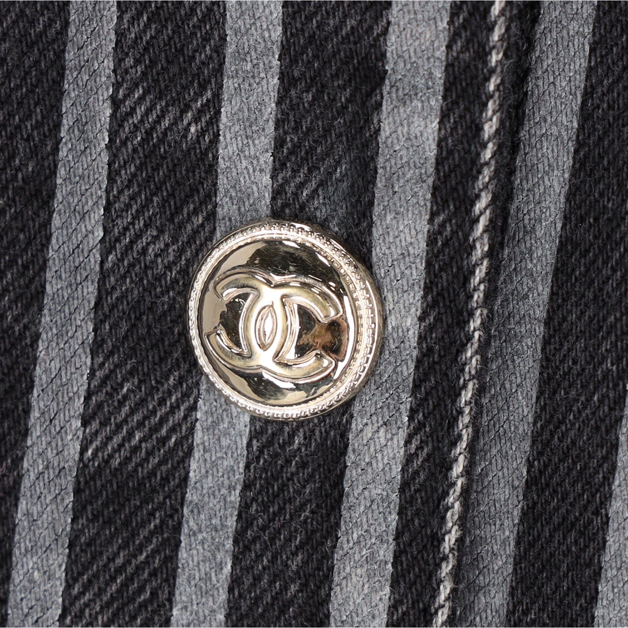 Women's Chanel Striped Button-Down Denim Jacket in Black Cotton