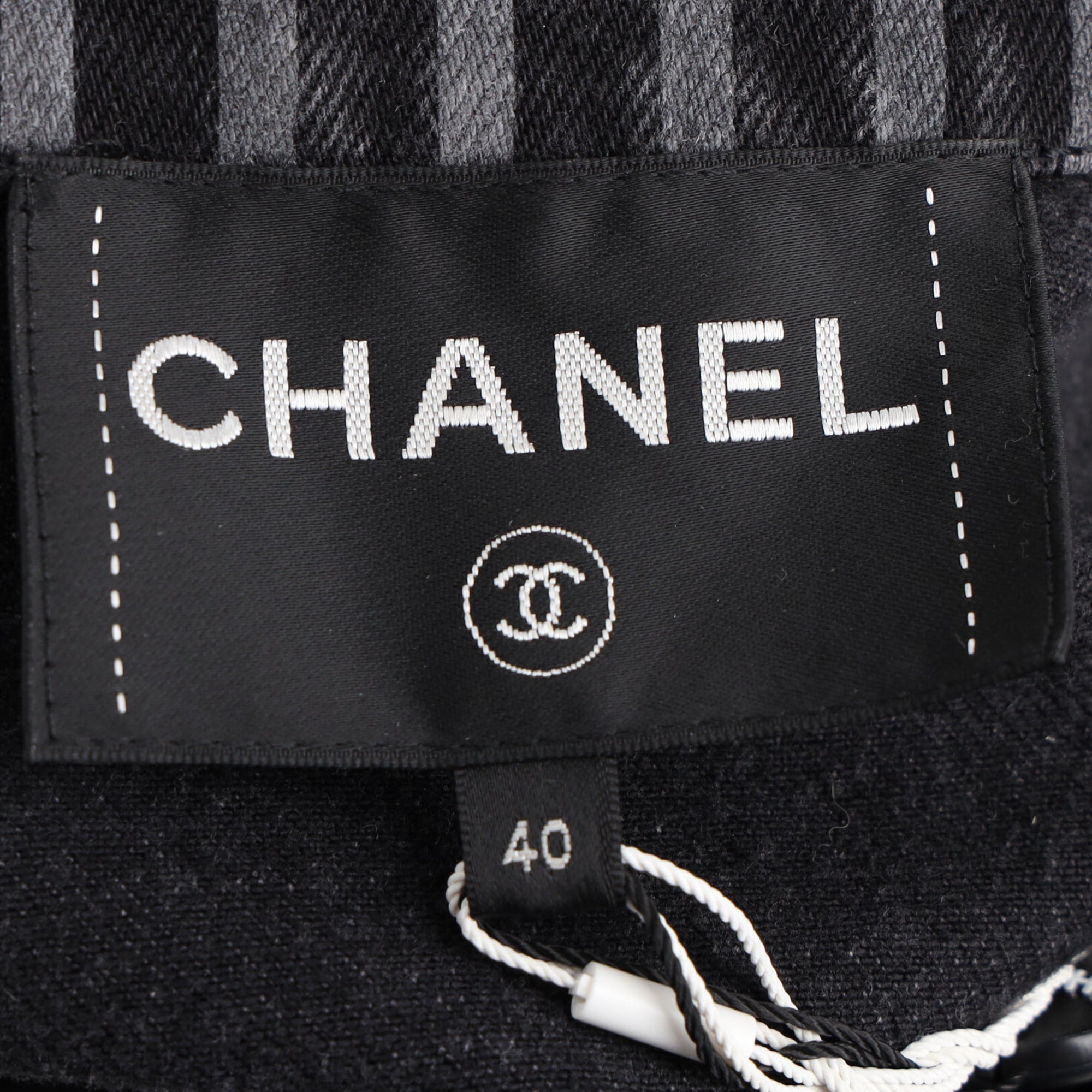 Women's Chanel Striped Button-Down Denim Jacket in Black Cotton