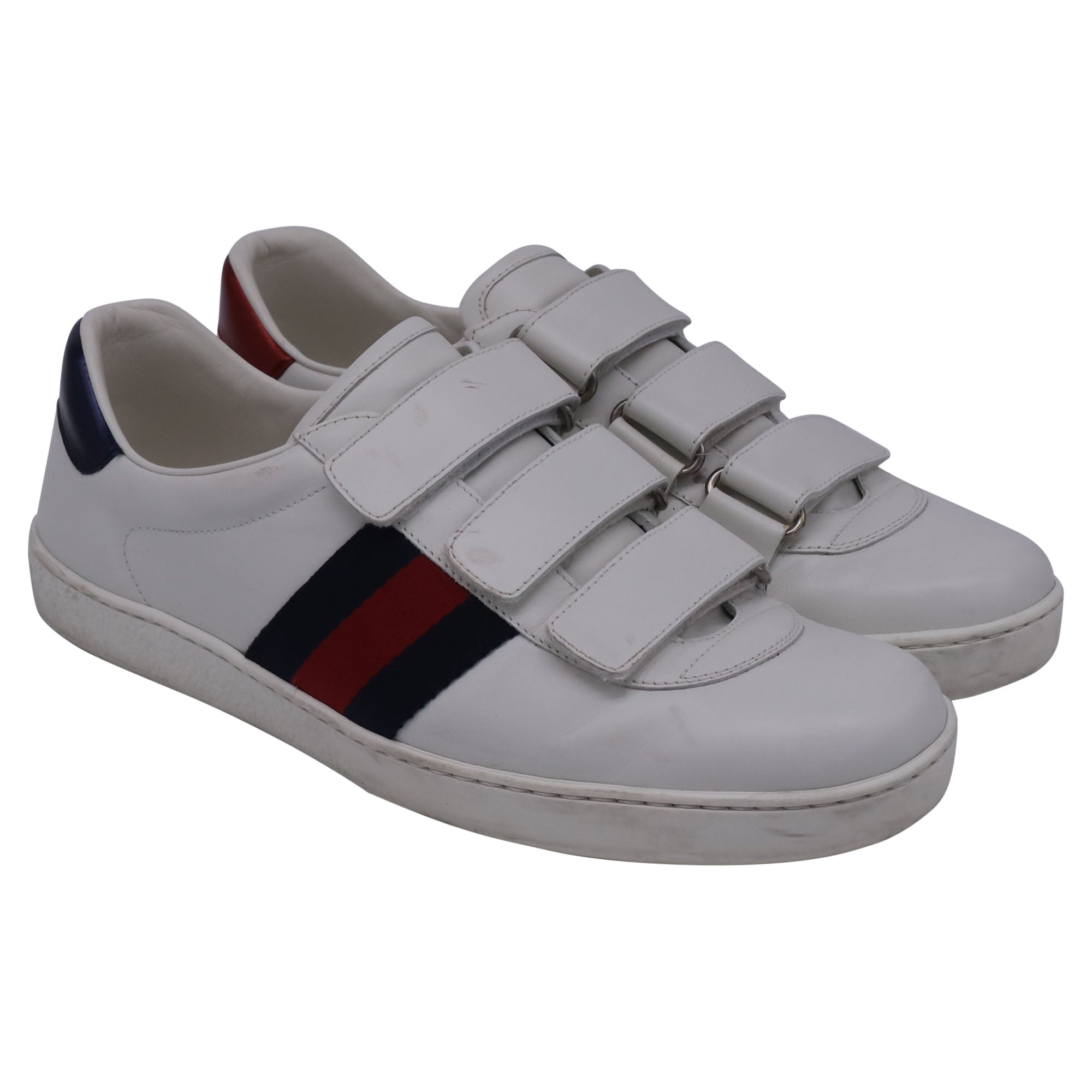 Men's Gucci Ace Grip Low-Top Sneakers in White Leather