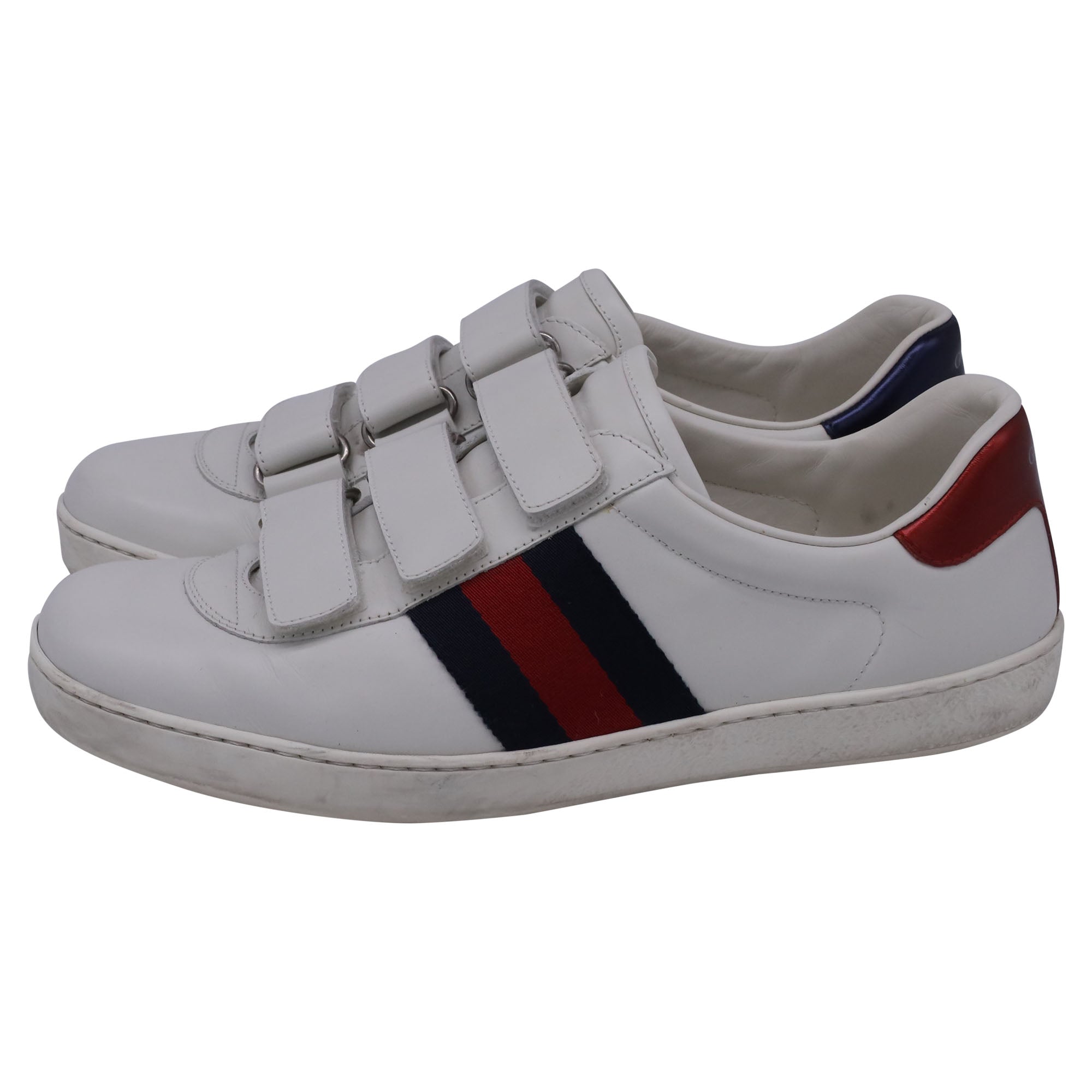 Men's Gucci Ace Grip Low-Top Sneakers in White Leather