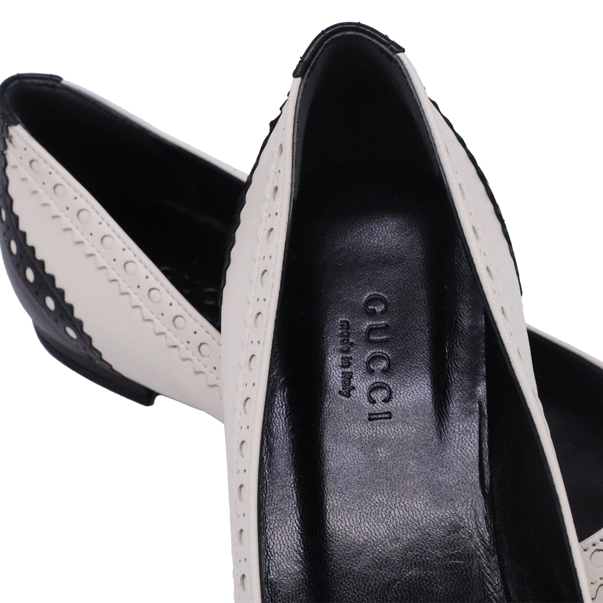 Women's Gucci Brogue Ballet Flats in White Leather