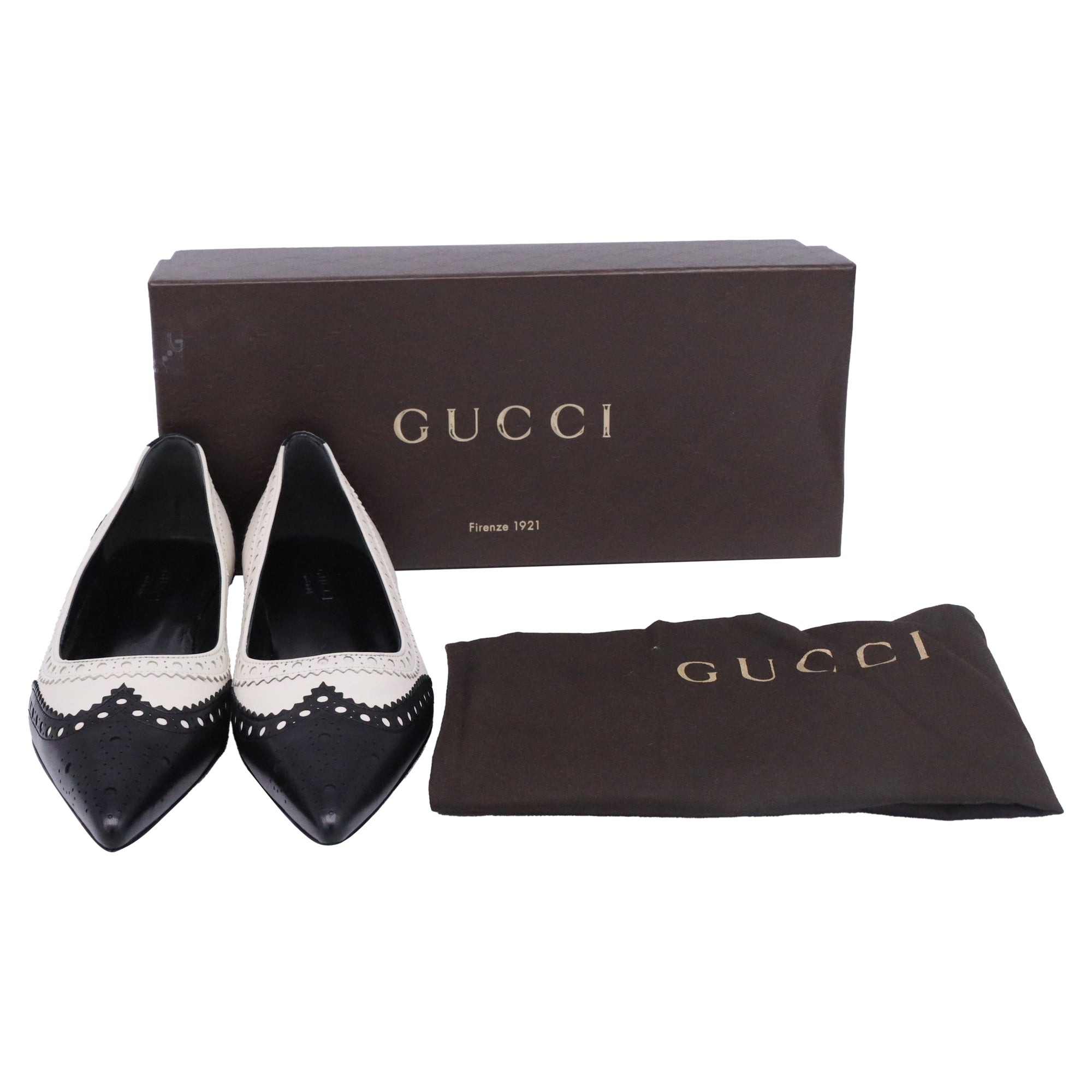 Women's Gucci Brogue Ballet Flats in White Leather