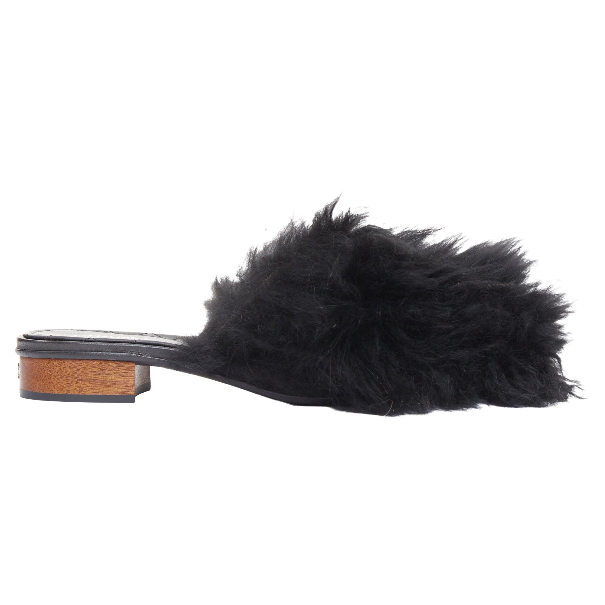 Women's Chanel CC logo mongolian lamb fur fluffy slippers