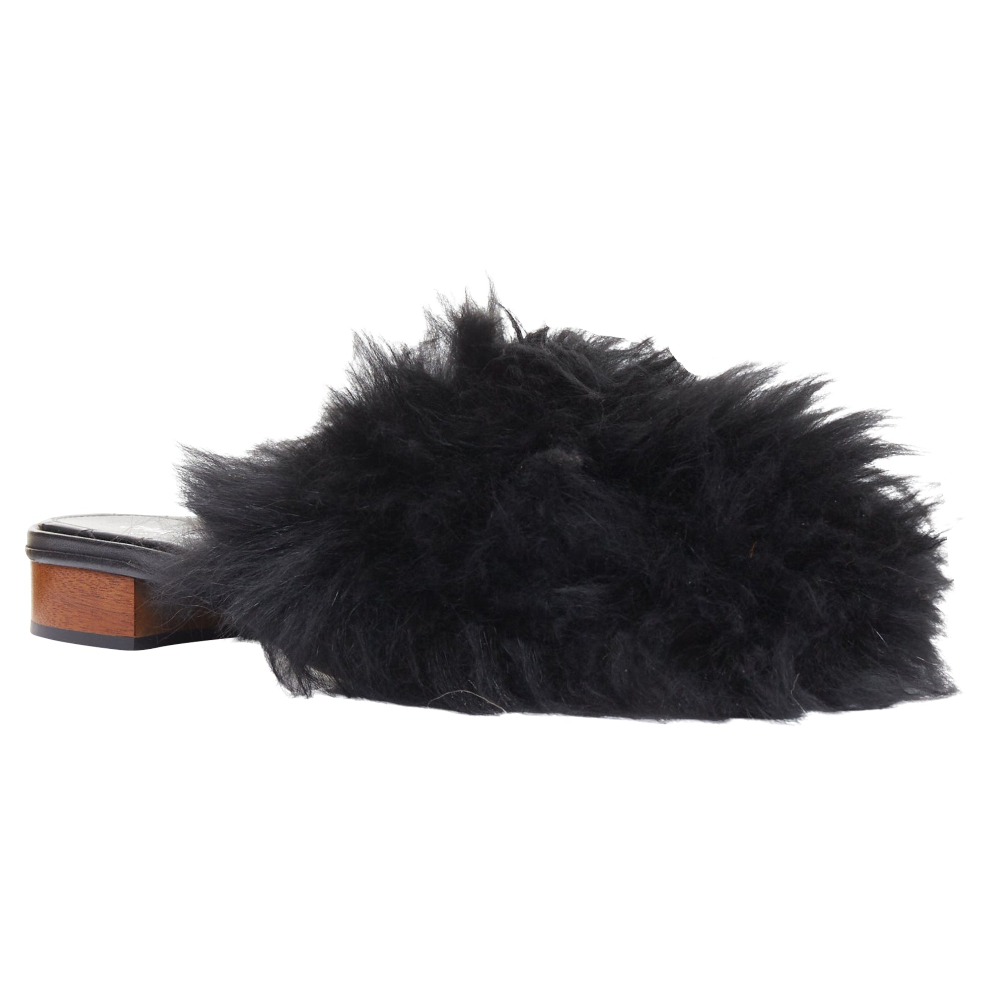 Women's Chanel CC logo mongolian lamb fur fluffy slippers