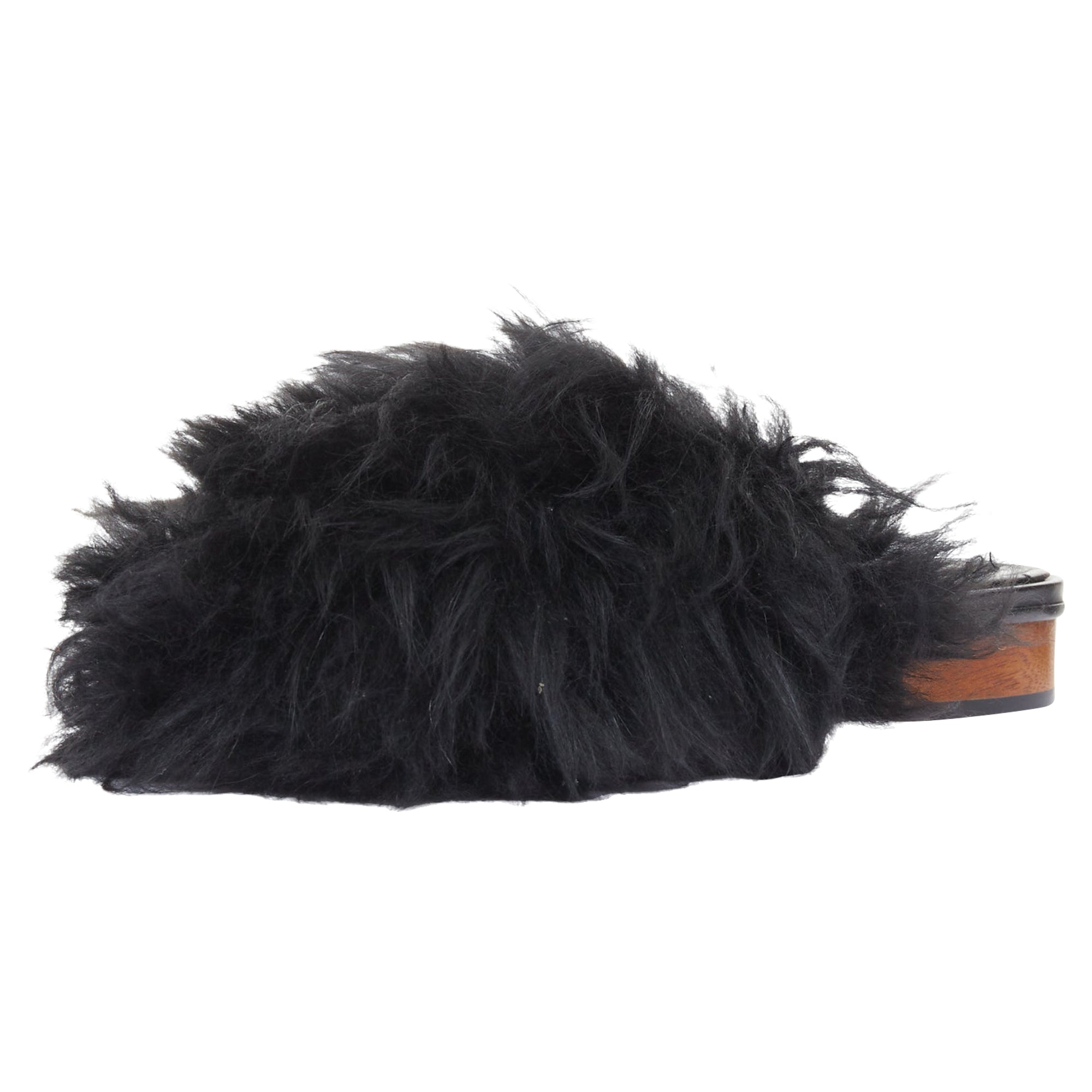 Women's Chanel CC logo mongolian lamb fur fluffy slippers