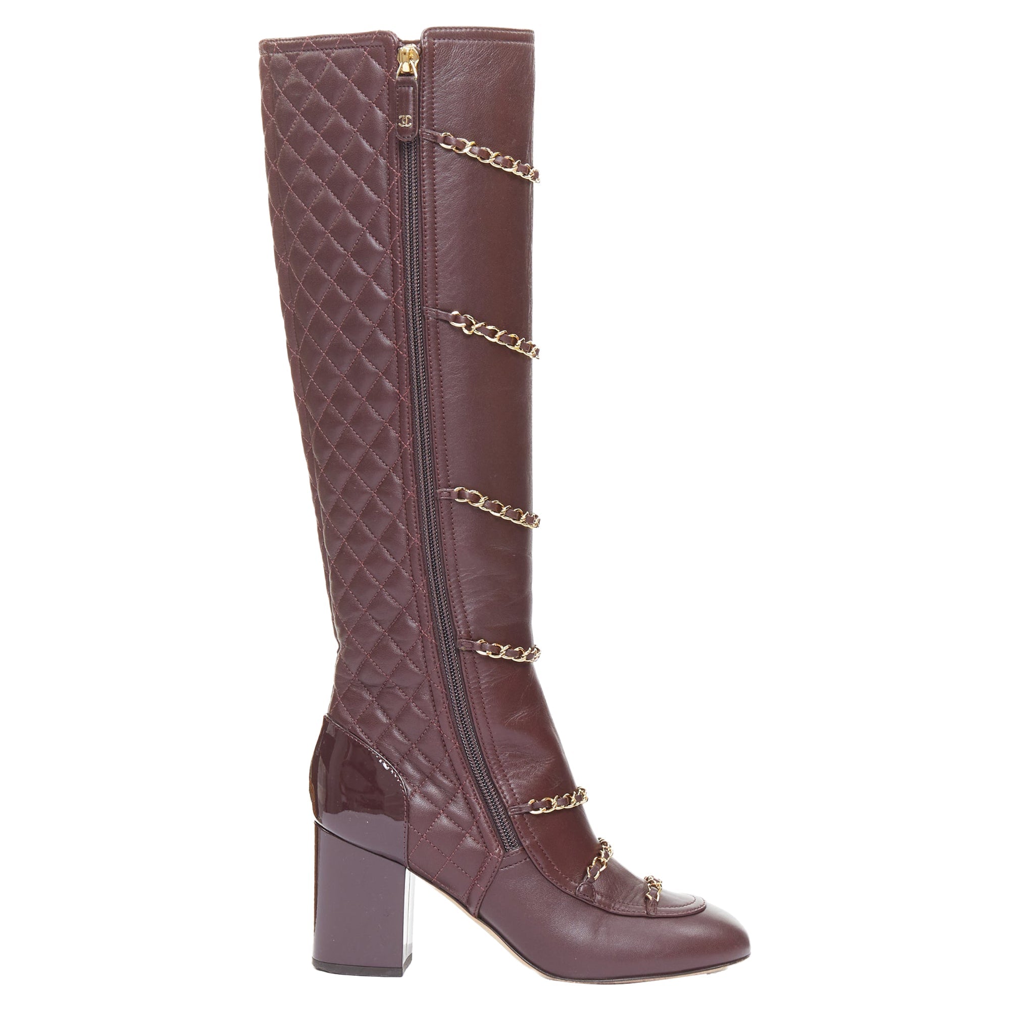 Women's Chanel Karl Lagerfeld lambskin gold chain quilted boots
