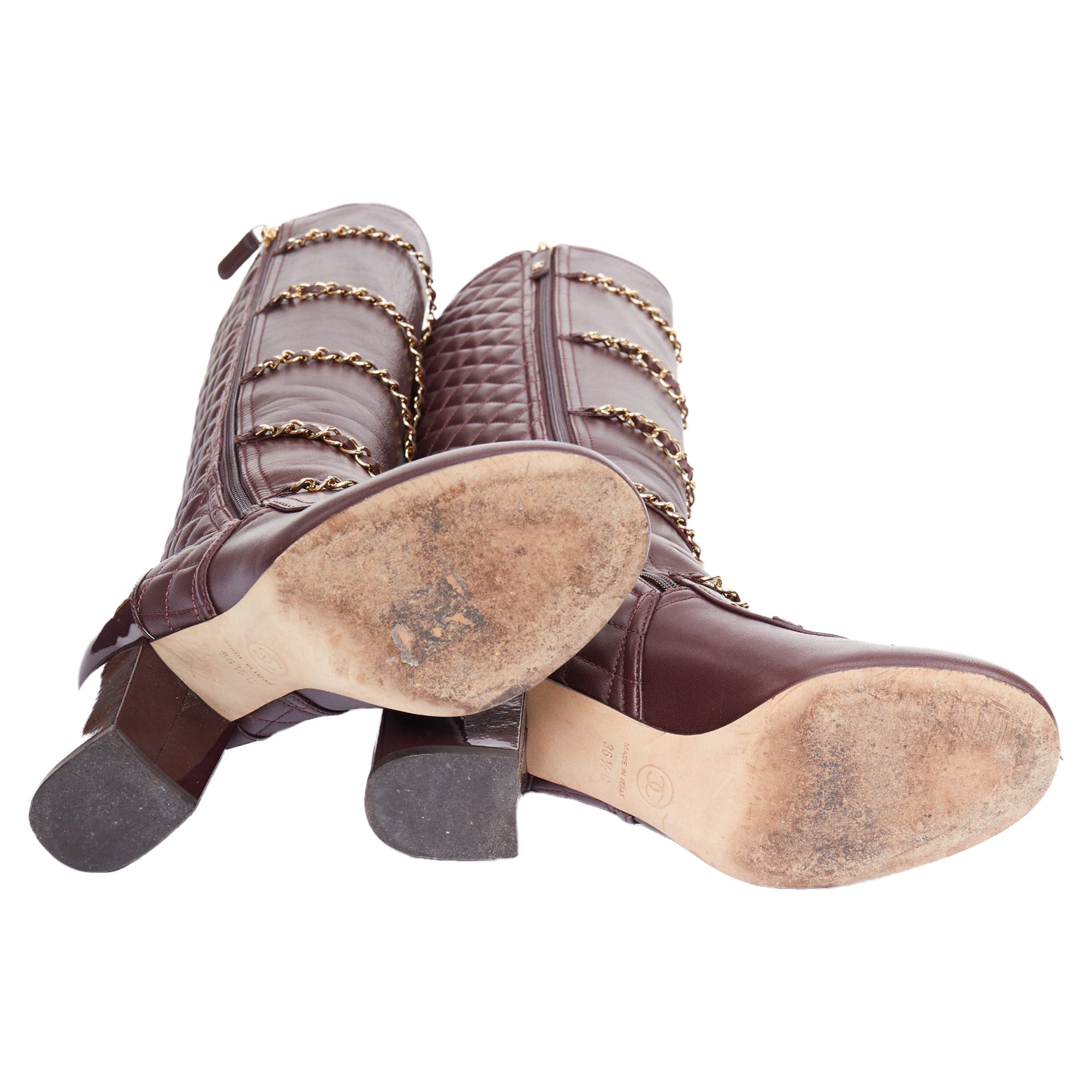 Women's Chanel Karl Lagerfeld lambskin gold chain quilted boots