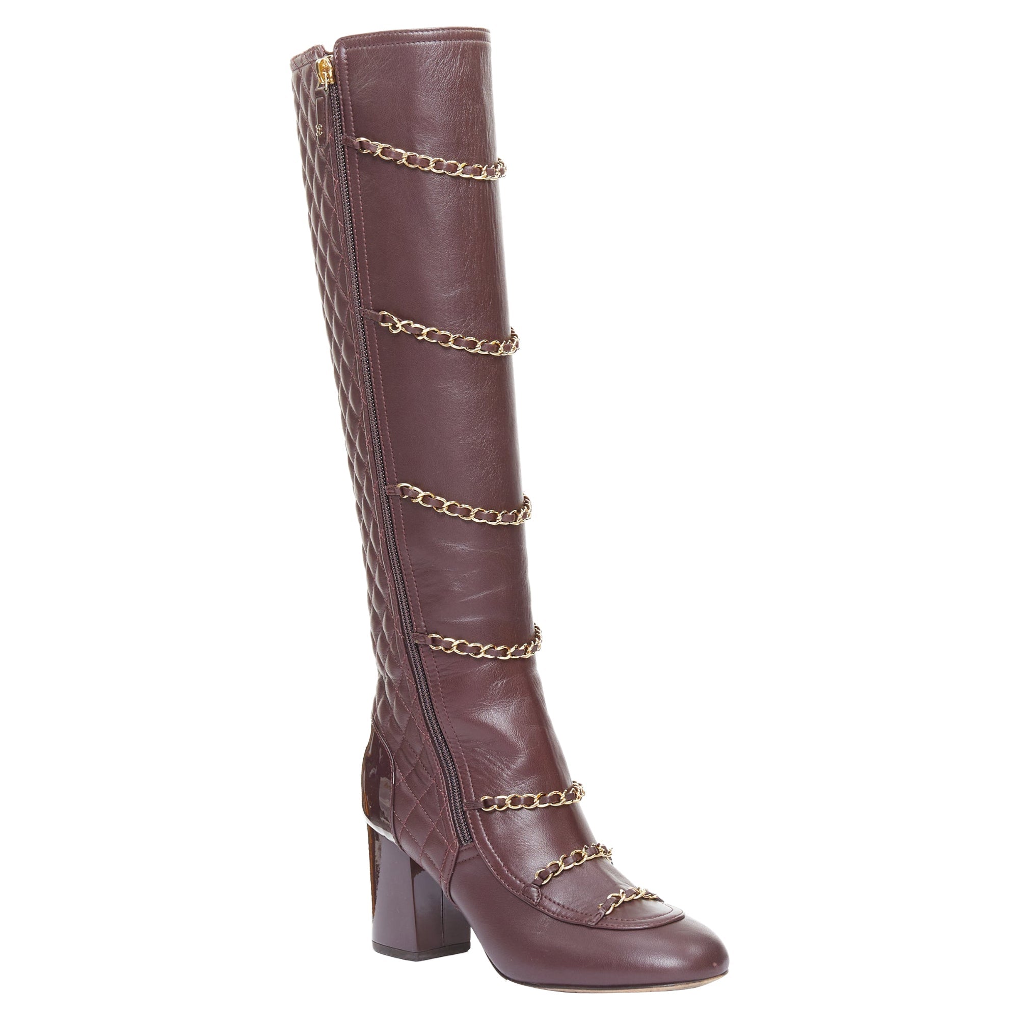 Women's Chanel Karl Lagerfeld lambskin gold chain quilted boots