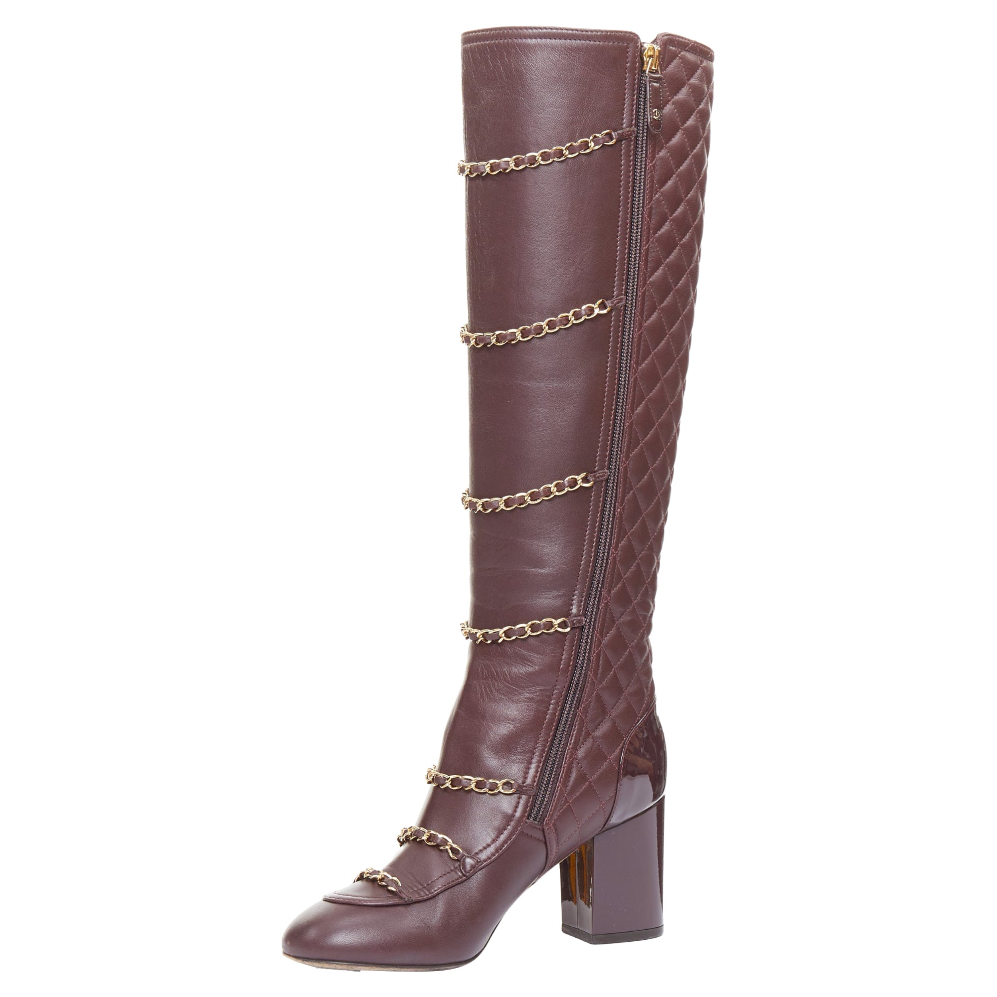 Women's Chanel Karl Lagerfeld lambskin gold chain quilted boots