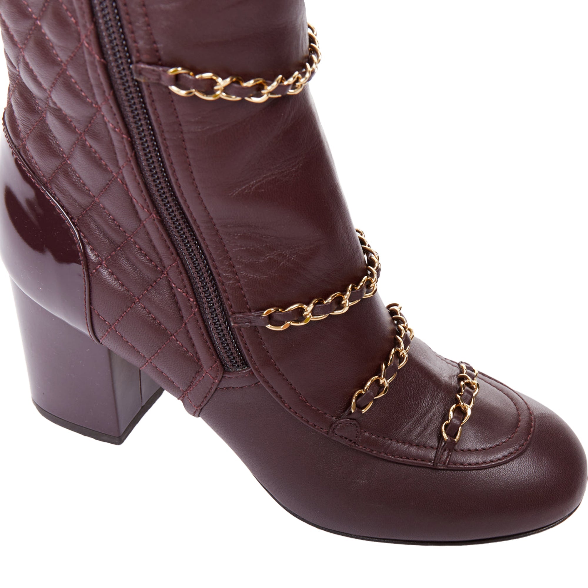 Women's Chanel Karl Lagerfeld lambskin gold chain quilted boots