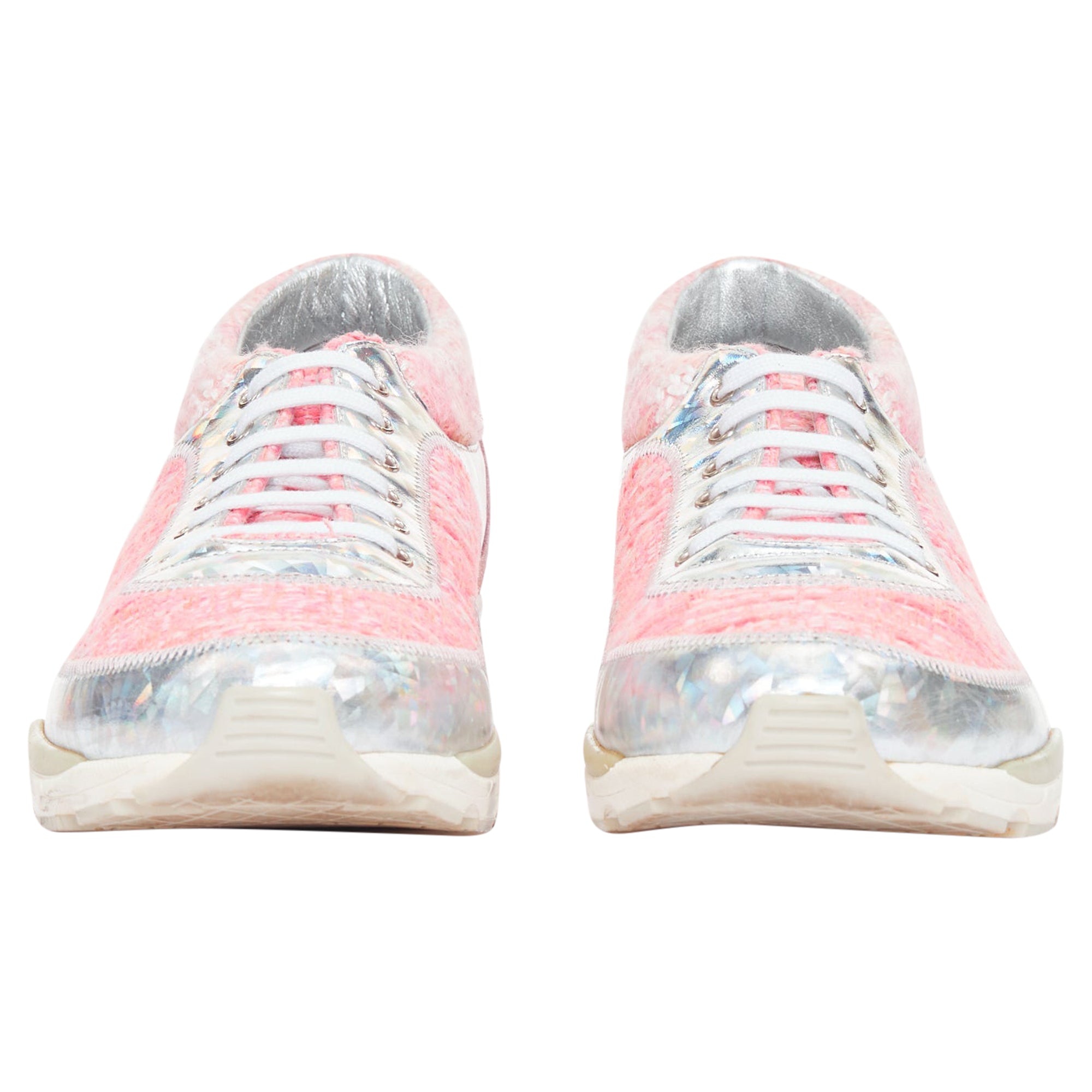 Women's Chanel tweed holographic leather sneakers
