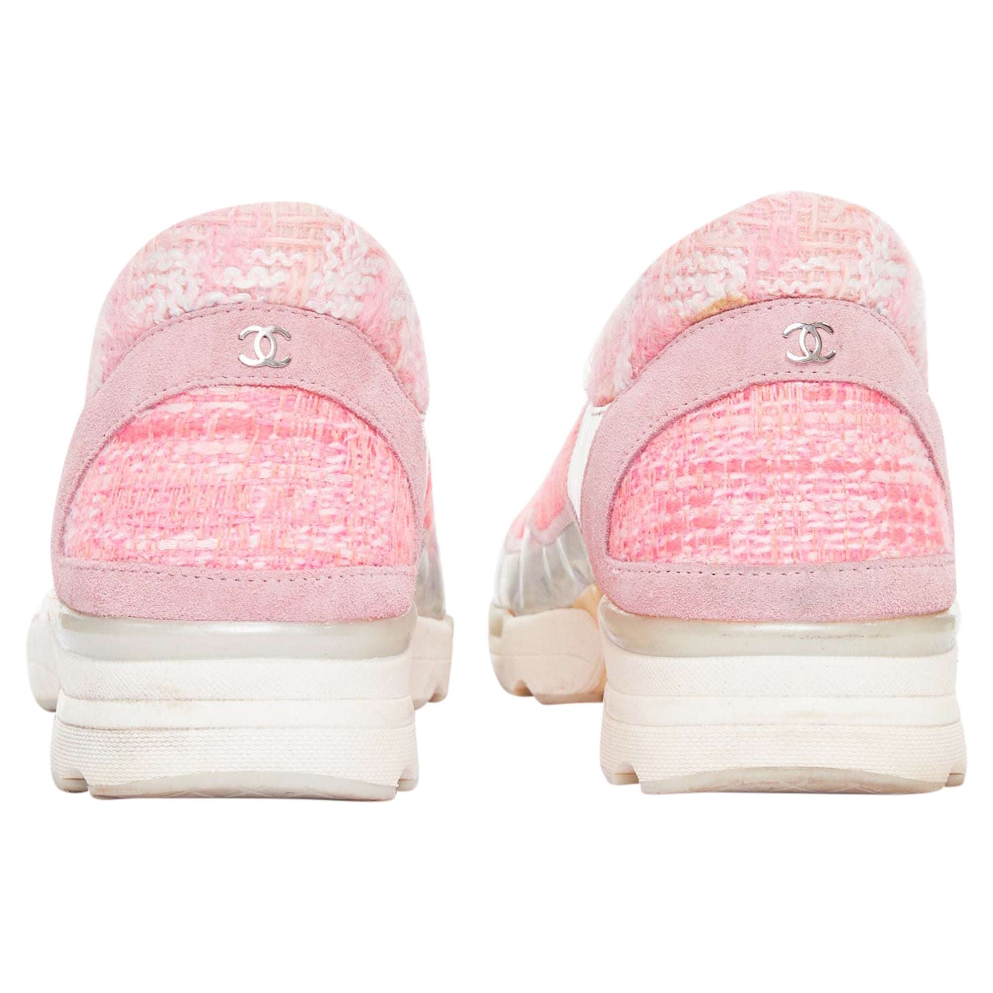 Women's Chanel tweed holographic leather sneakers