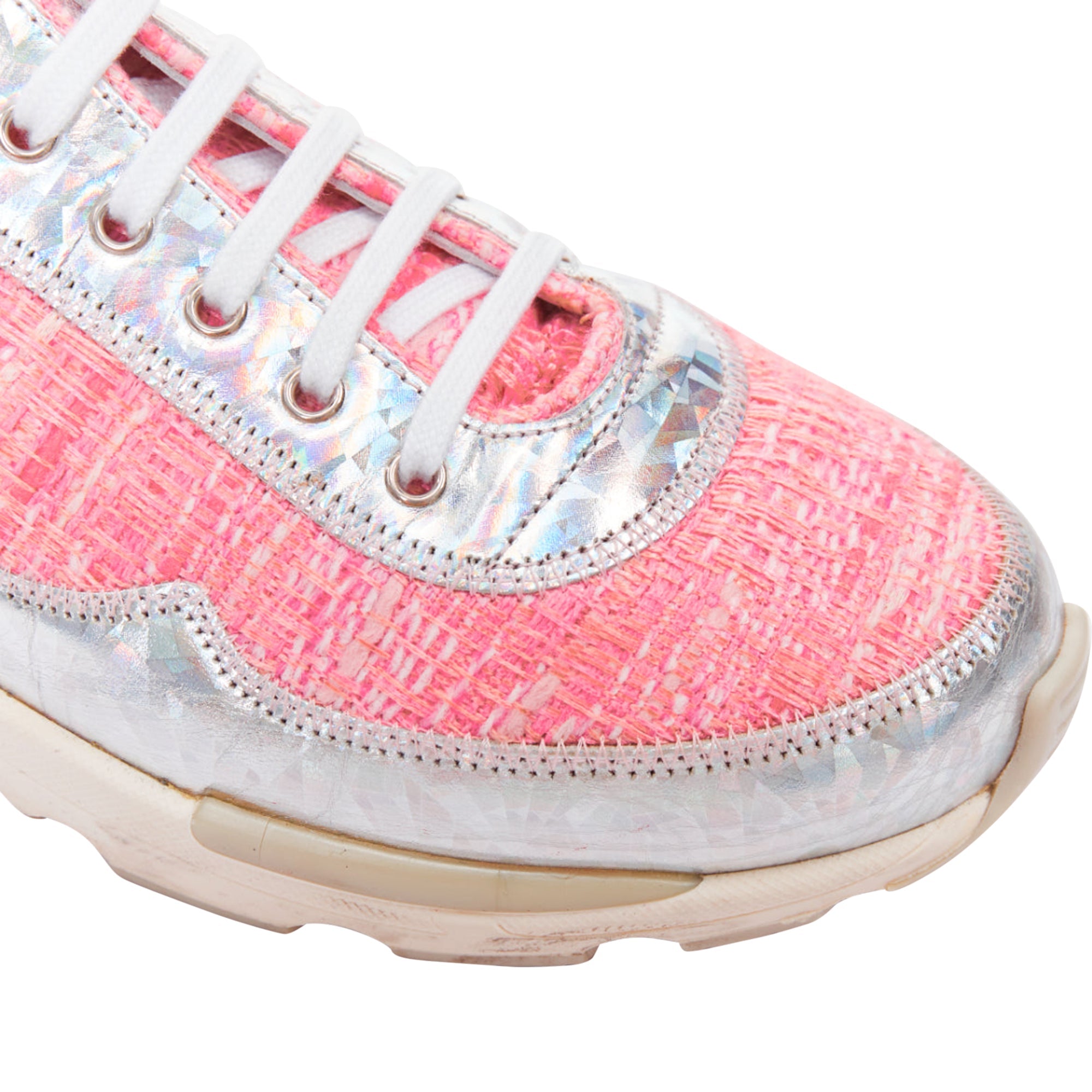 Women's Chanel tweed holographic leather sneakers