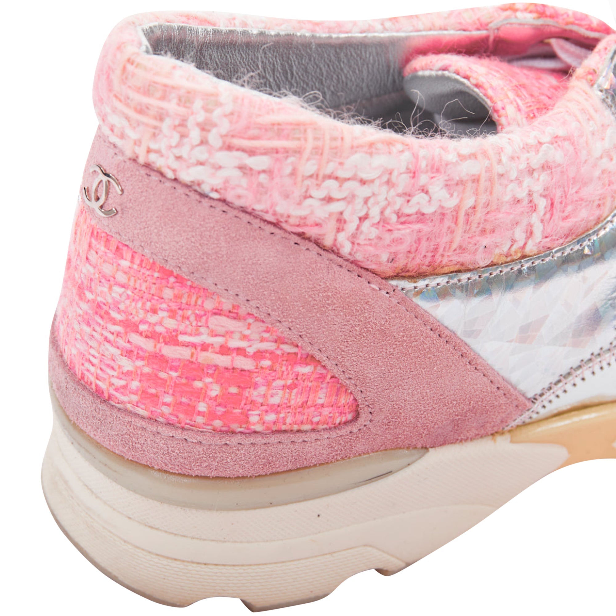 Women's Chanel tweed holographic leather sneakers