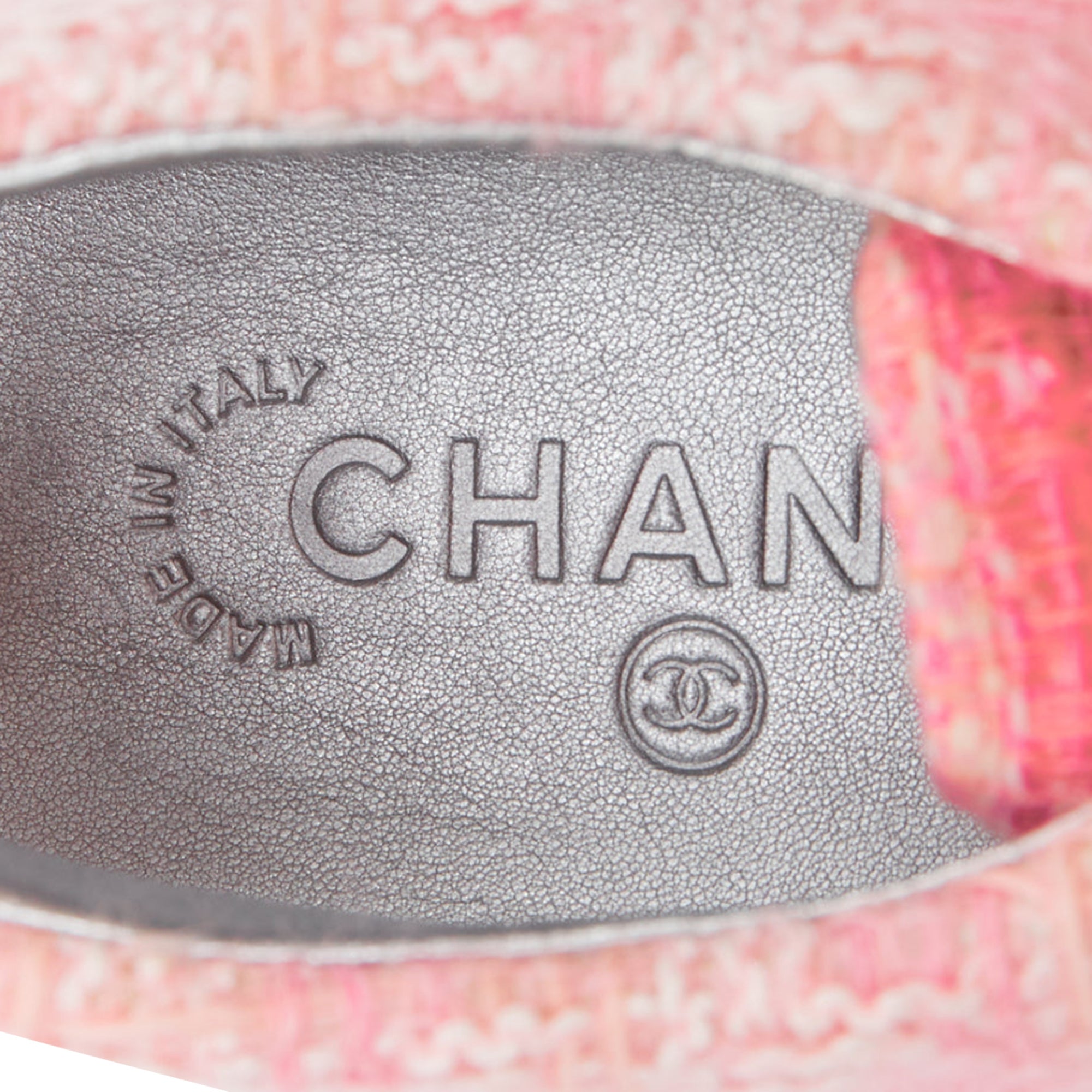 Women's Chanel tweed holographic leather sneakers