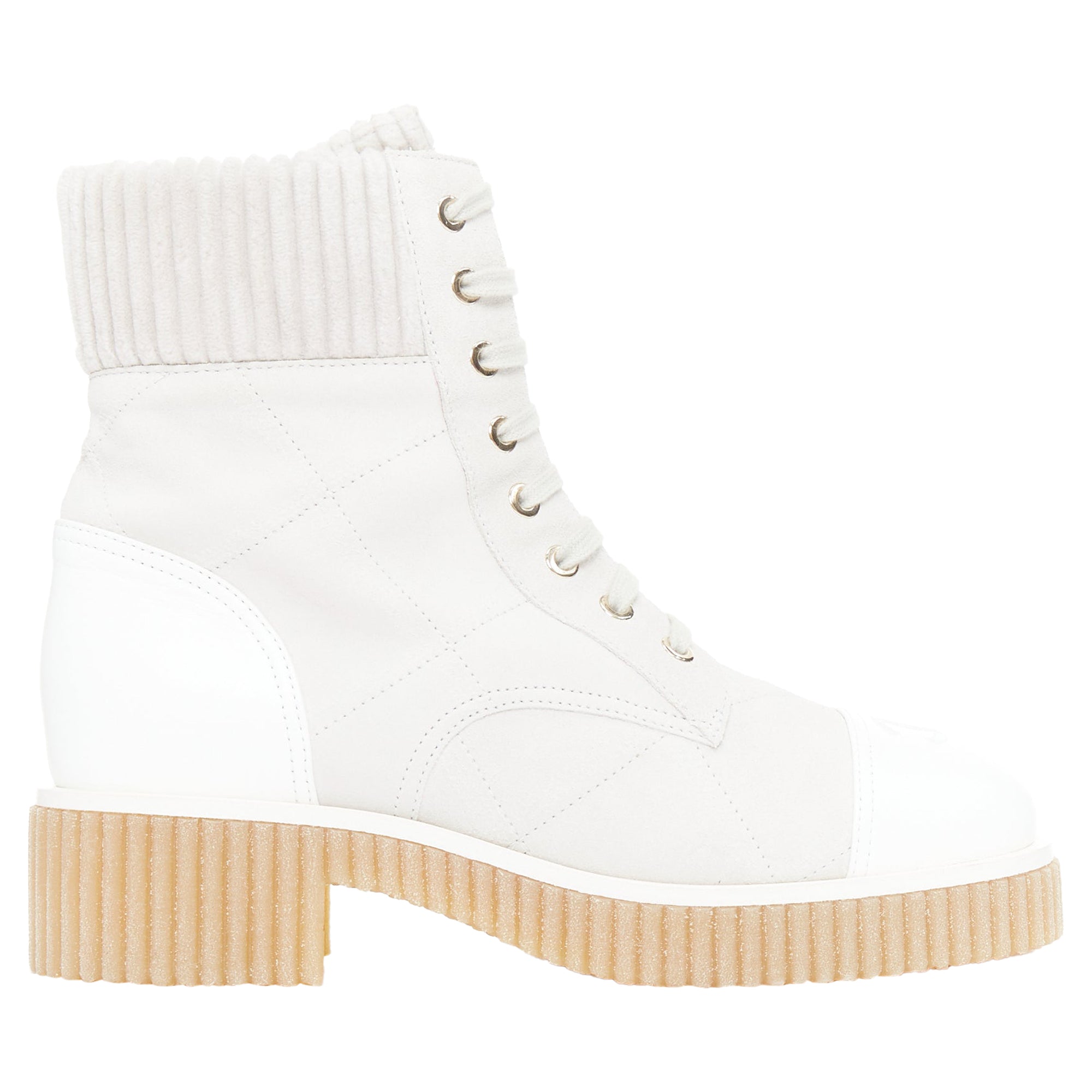 Women's Chanel CC suede calfskin quilted combat boots