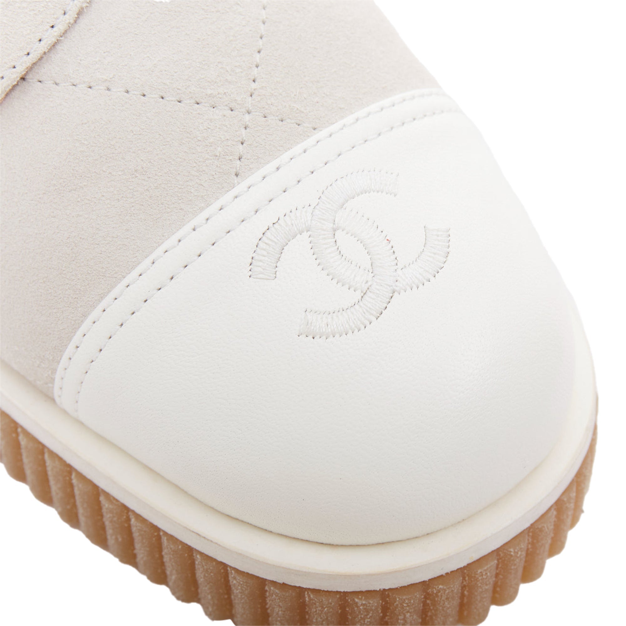 Women's Chanel CC suede calfskin quilted combat boots