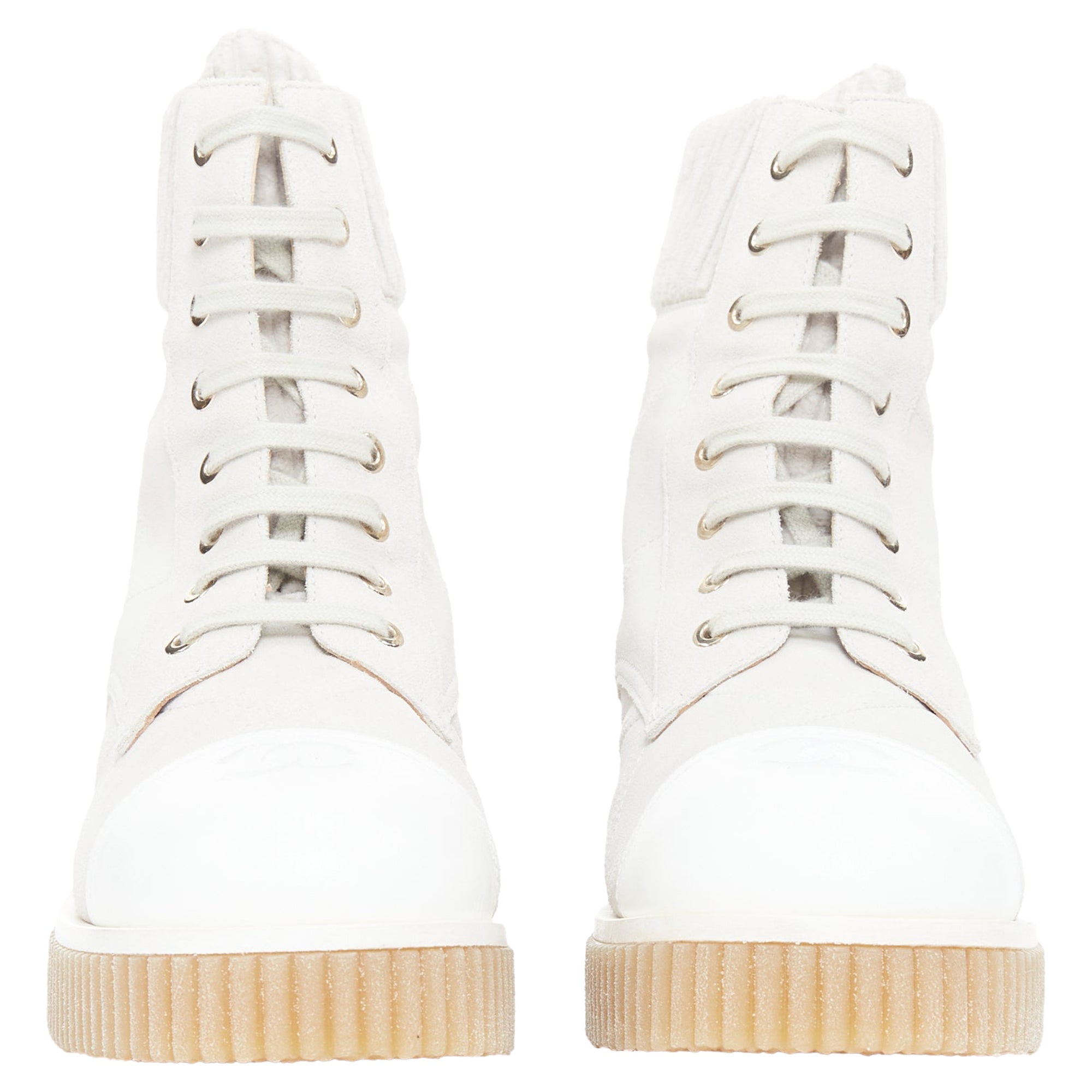 Women's Chanel CC suede calfskin quilted combat boots