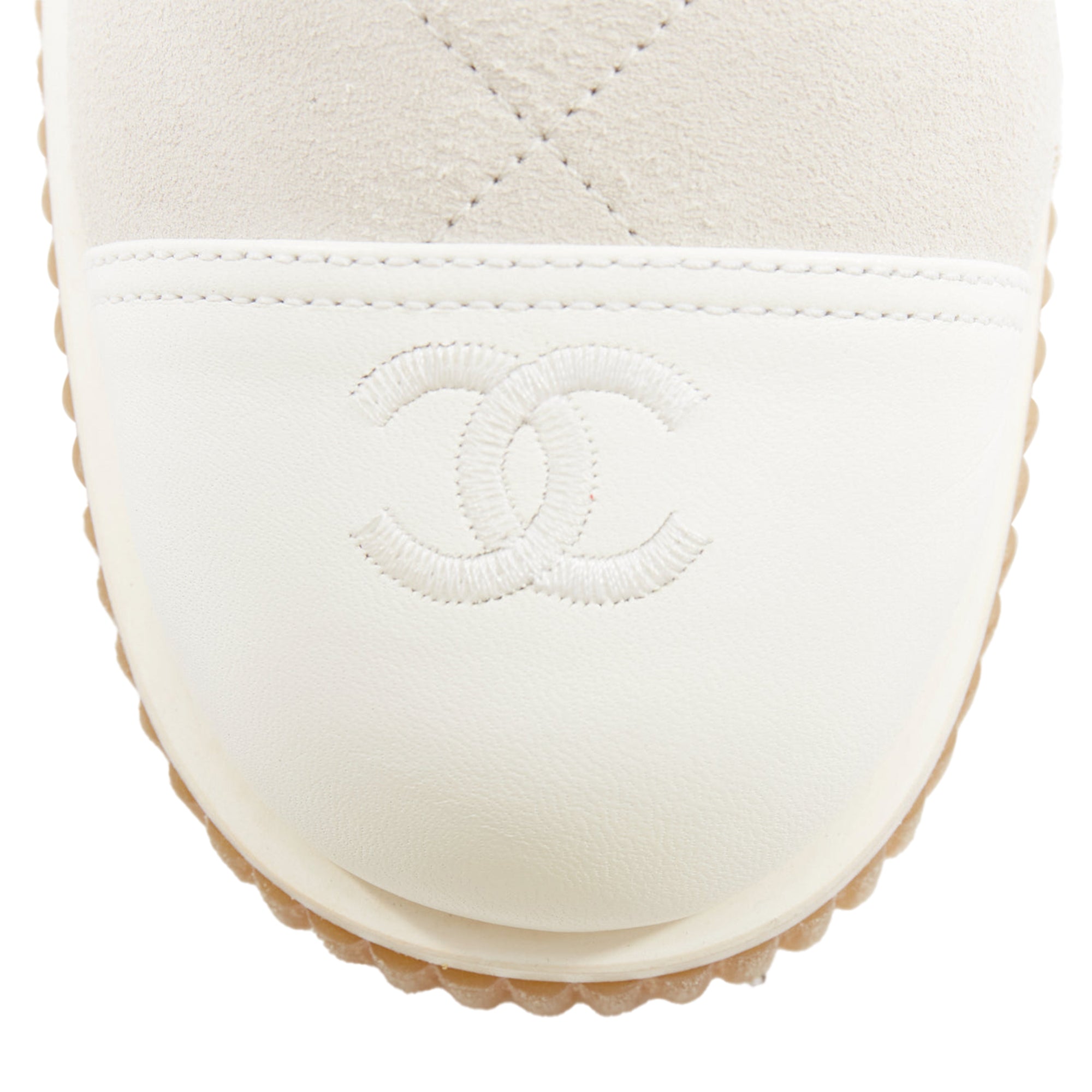 Women's Chanel CC suede calfskin quilted combat boots