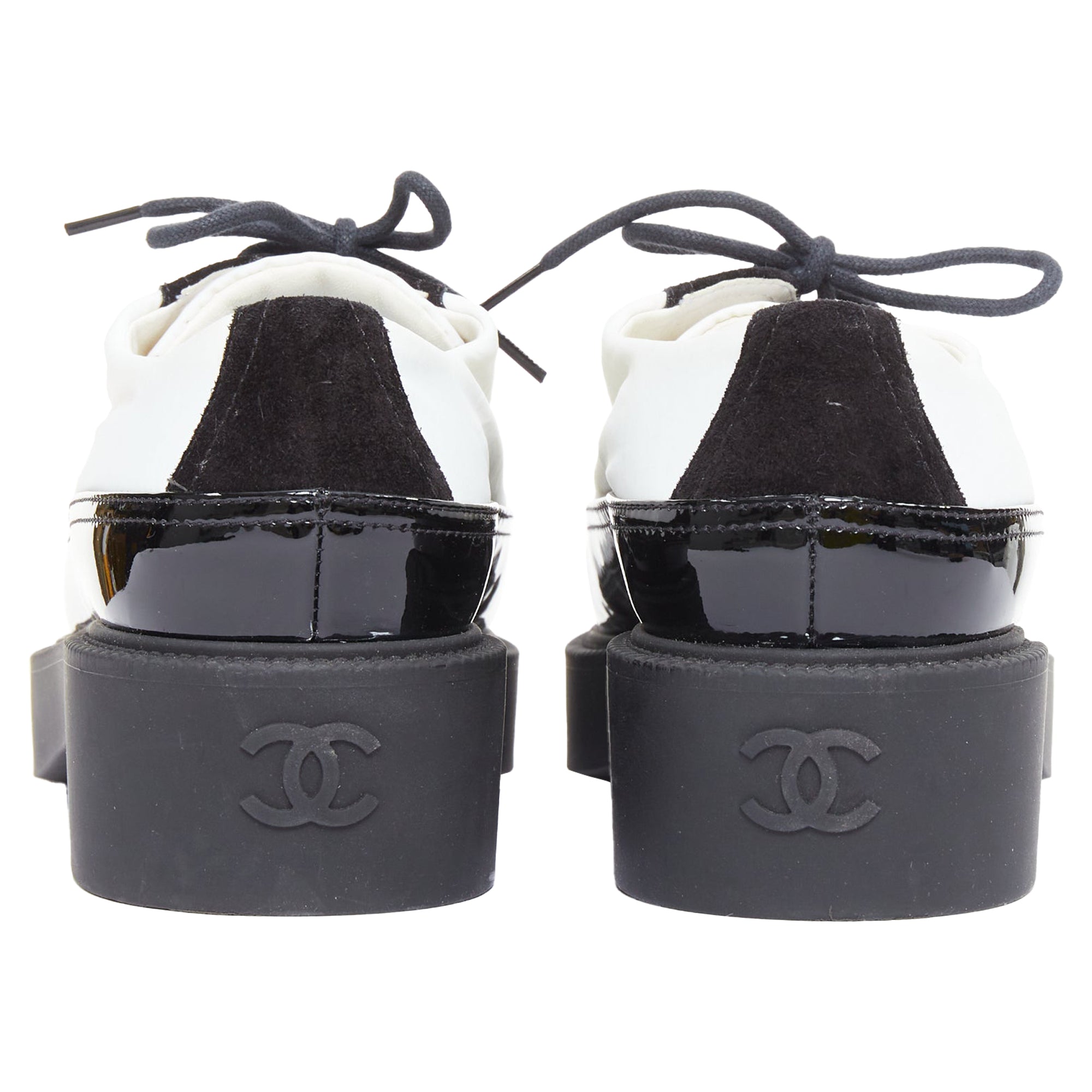 Women's Chanel nylon patent leather trim CC brogue creepers