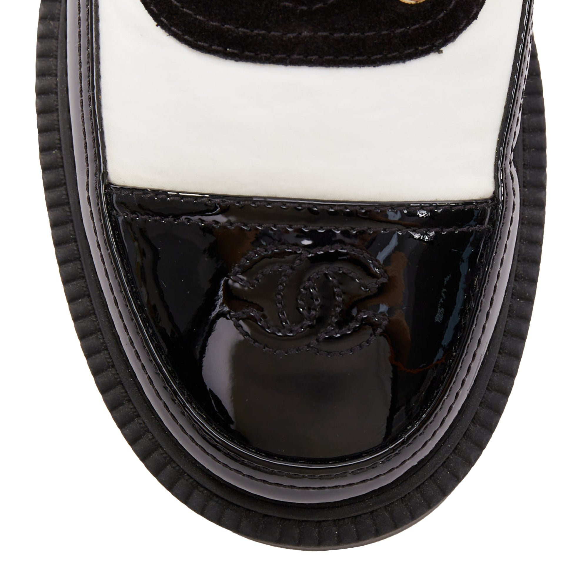 Women's Chanel nylon patent leather trim CC brogue creepers