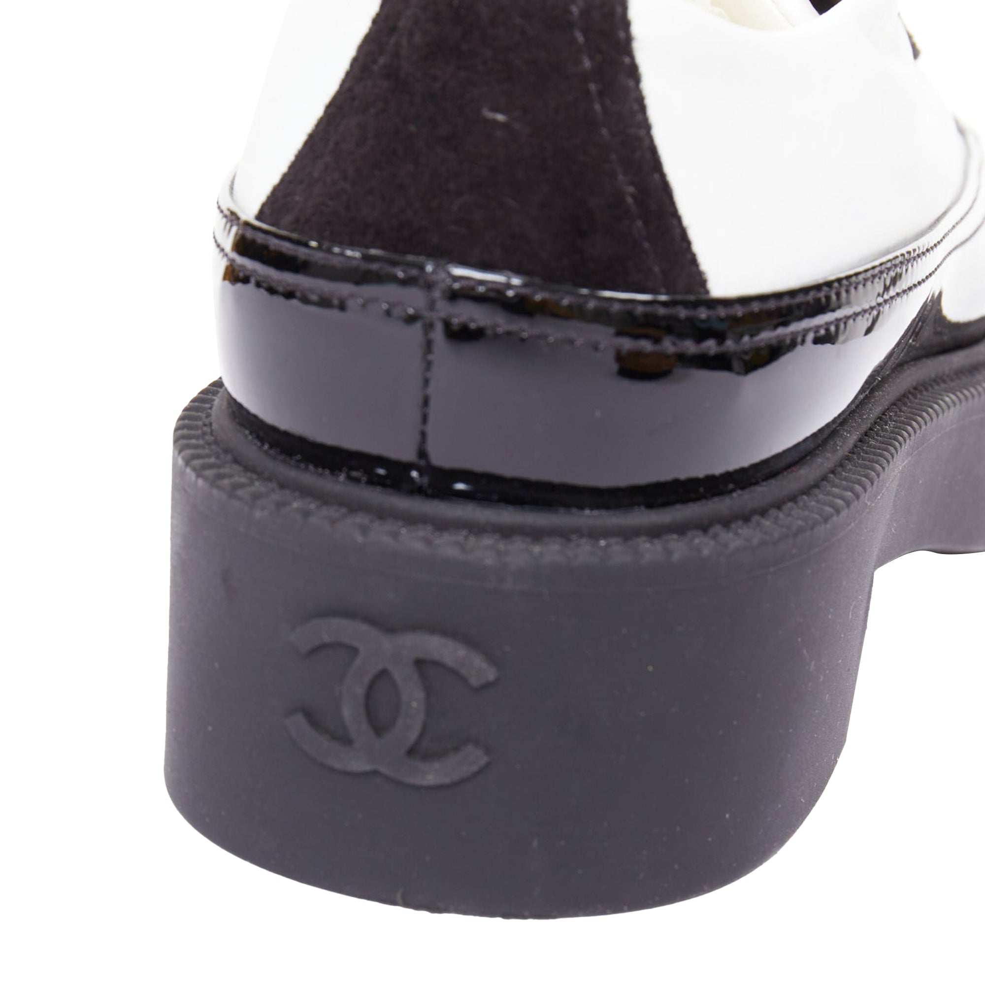 Women's Chanel nylon patent leather trim CC brogue creepers