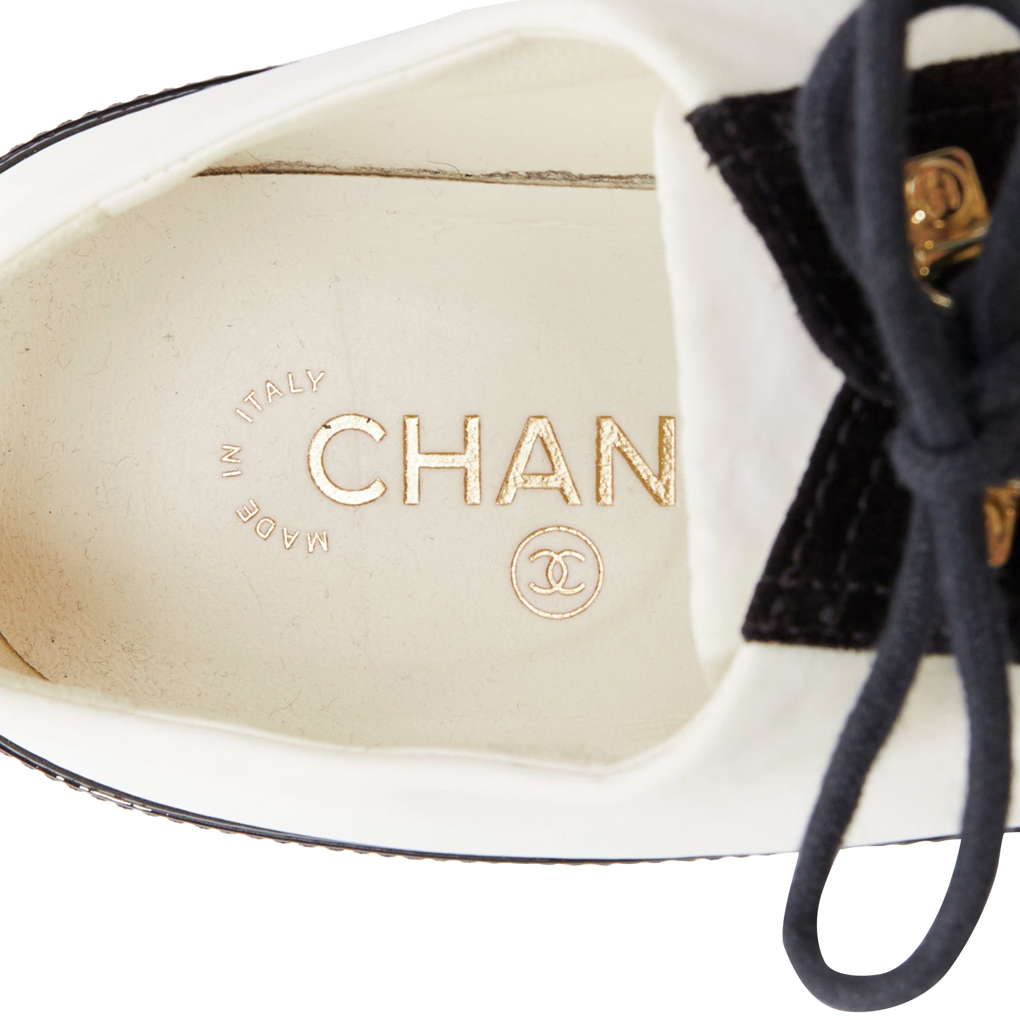 Women's Chanel nylon patent leather trim CC brogue creepers