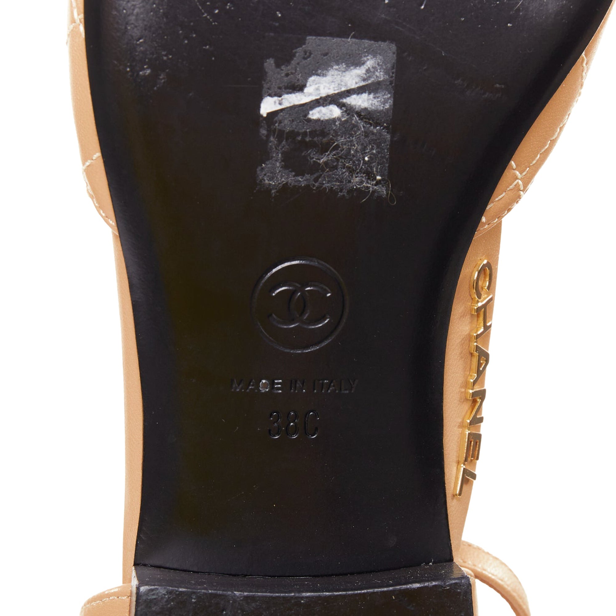 Women's Chanel lambskin stitching grosgrain CC toe cap ankle strap flats