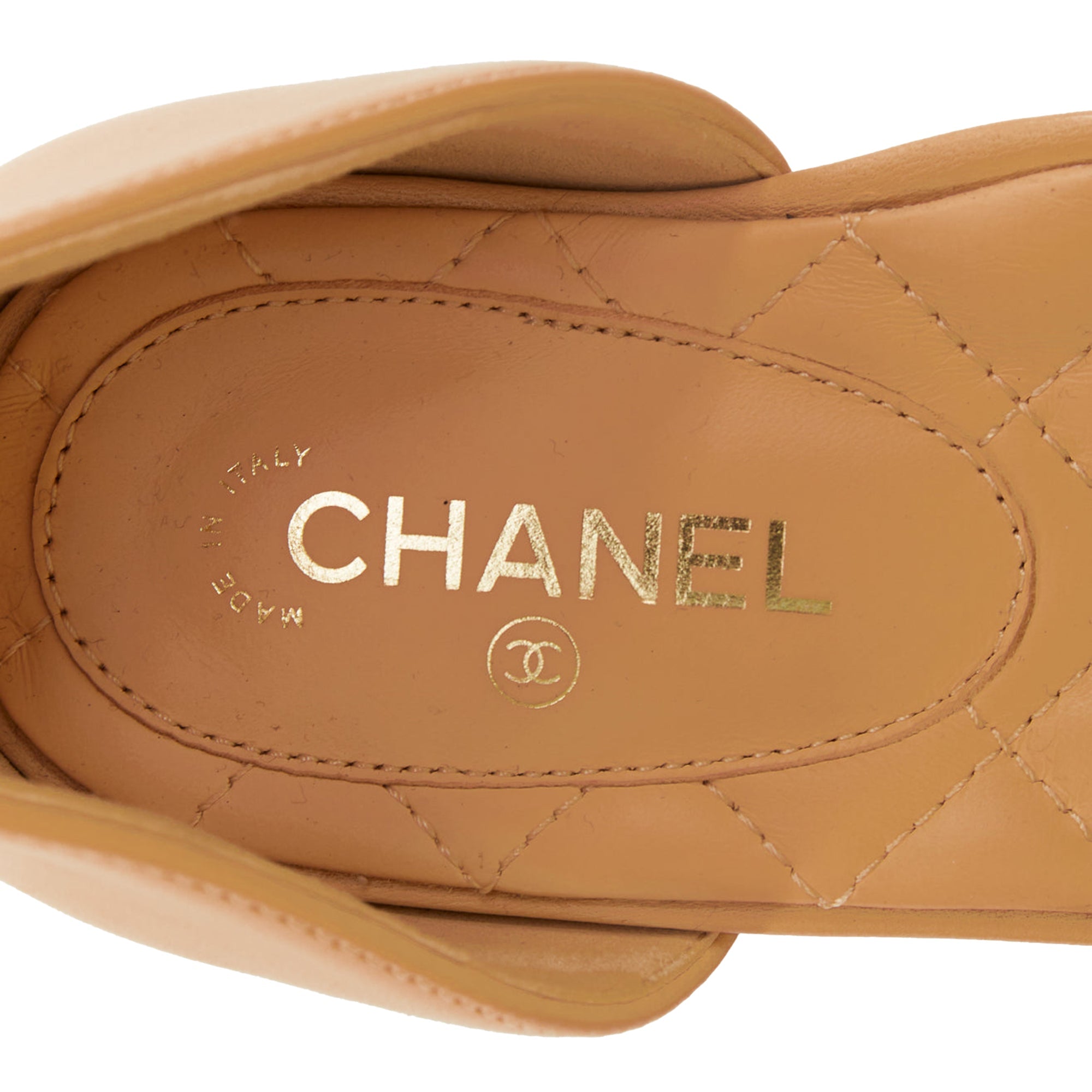 Women's Chanel lambskin stitching grosgrain CC toe cap ankle strap flats