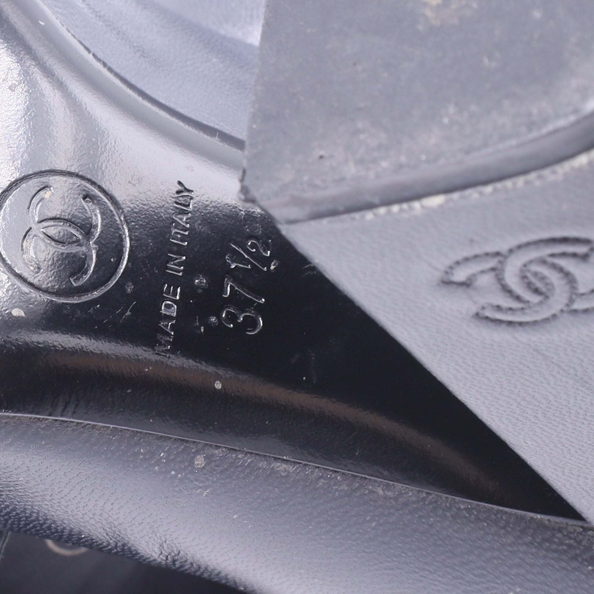 Women's  Chanel CC Cap Toe Block-Heel Pumps in Dark Grey Leather