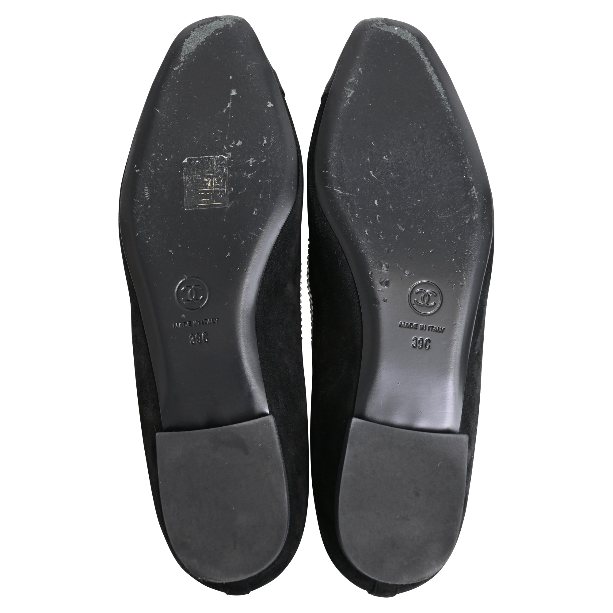 Women's Chanel Cap Toe Star Ballet Flats in Black Suede