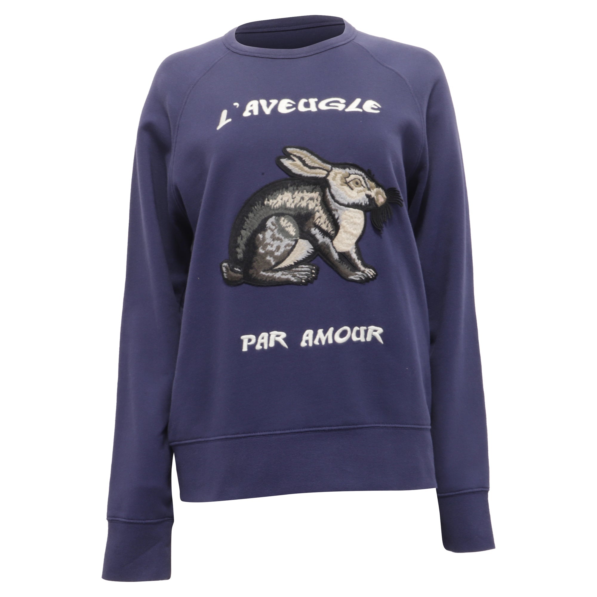 Women's Gucci L'Aveugle Par Amour Hare Appliqué Sweater in Navy Blue Cotton