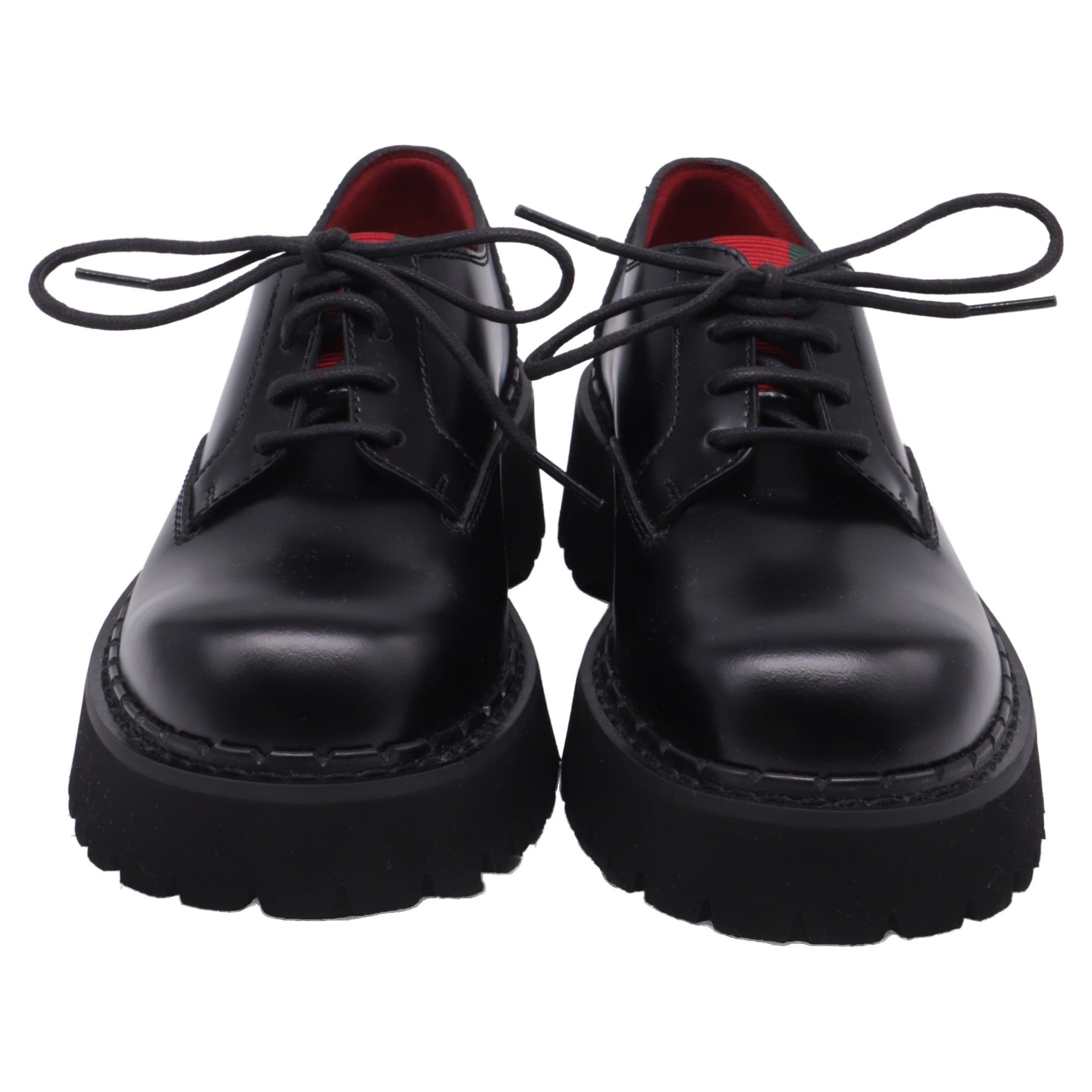 Women's Gucci Thea Lug Sole Derby Shoes in Black Leather