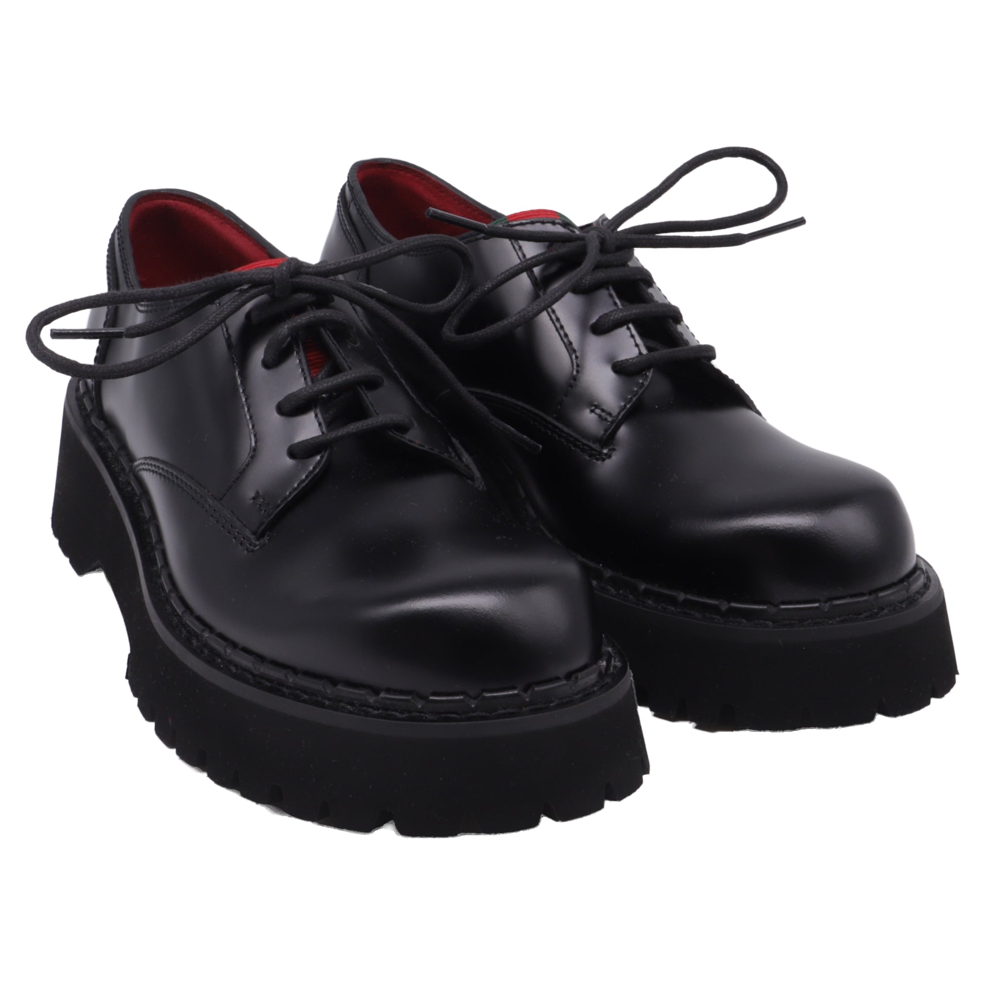 Women's Gucci Thea Lug Sole Derby Shoes in Black Leather
