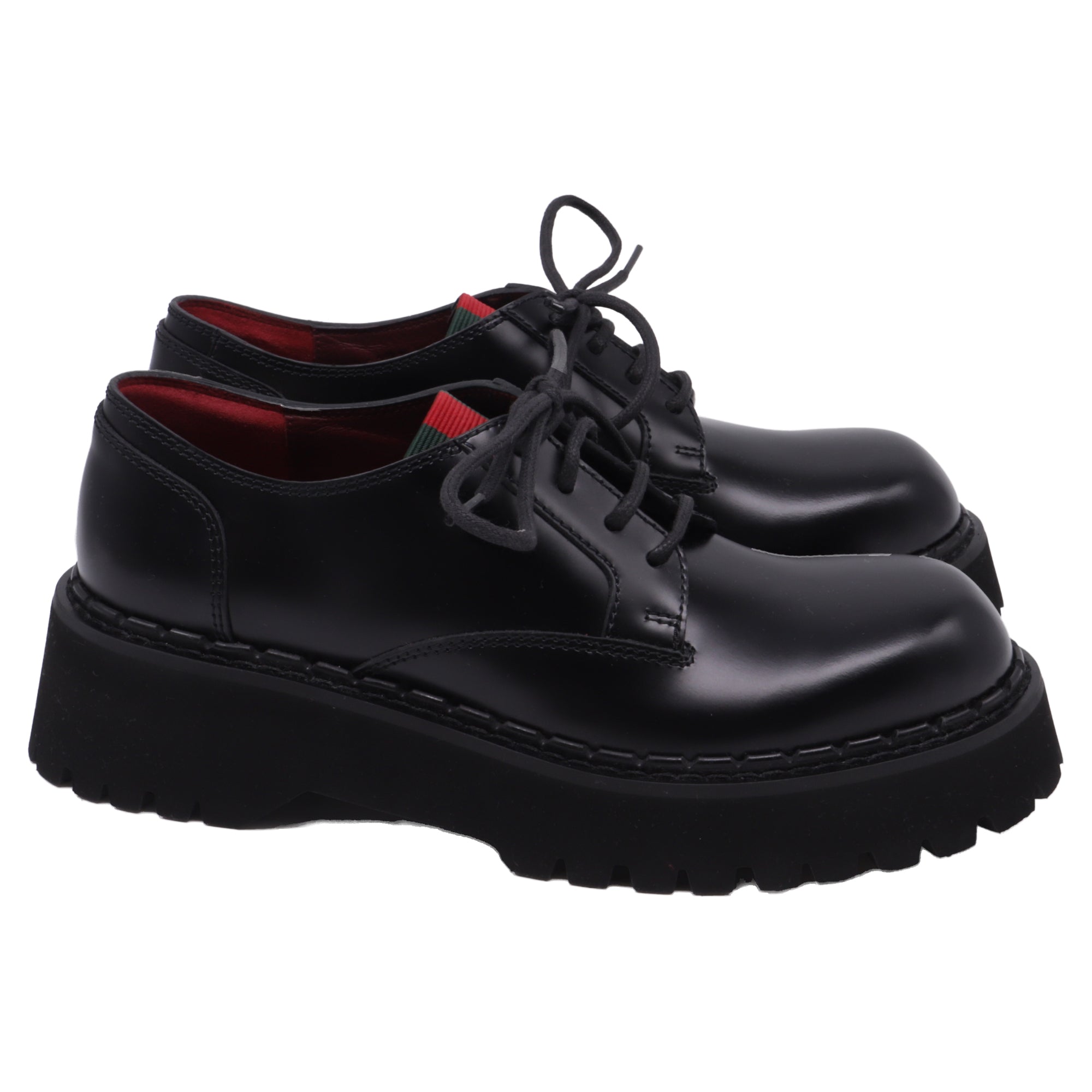 Women's Gucci Thea Lug Sole Derby Shoes in Black Leather