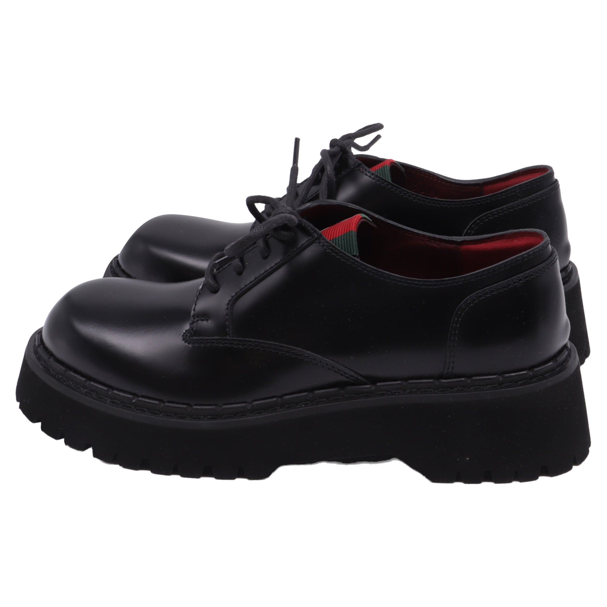 Women's Gucci Thea Lug Sole Derby Shoes in Black Leather