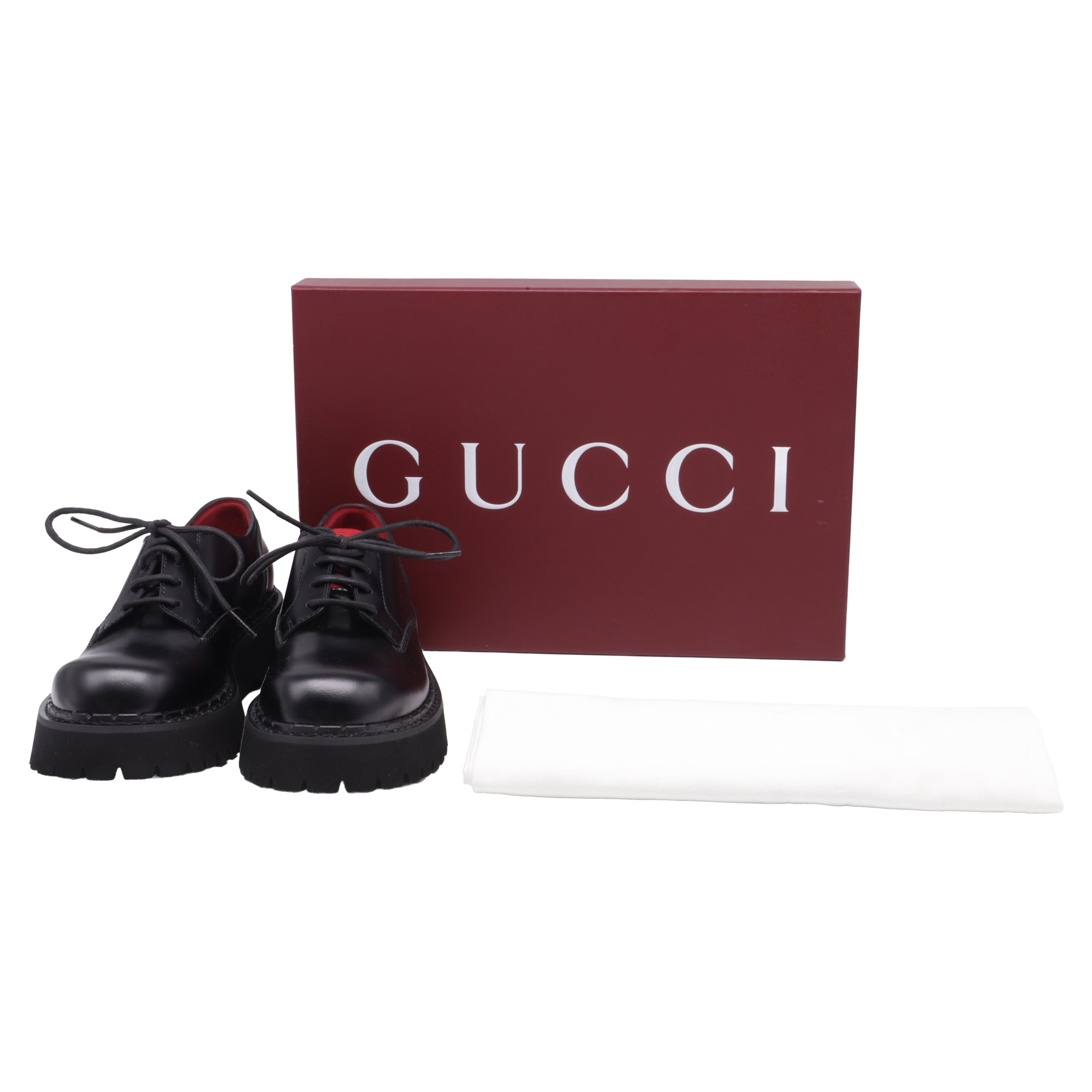 Women's Gucci Thea Lug Sole Derby Shoes in Black Leather
