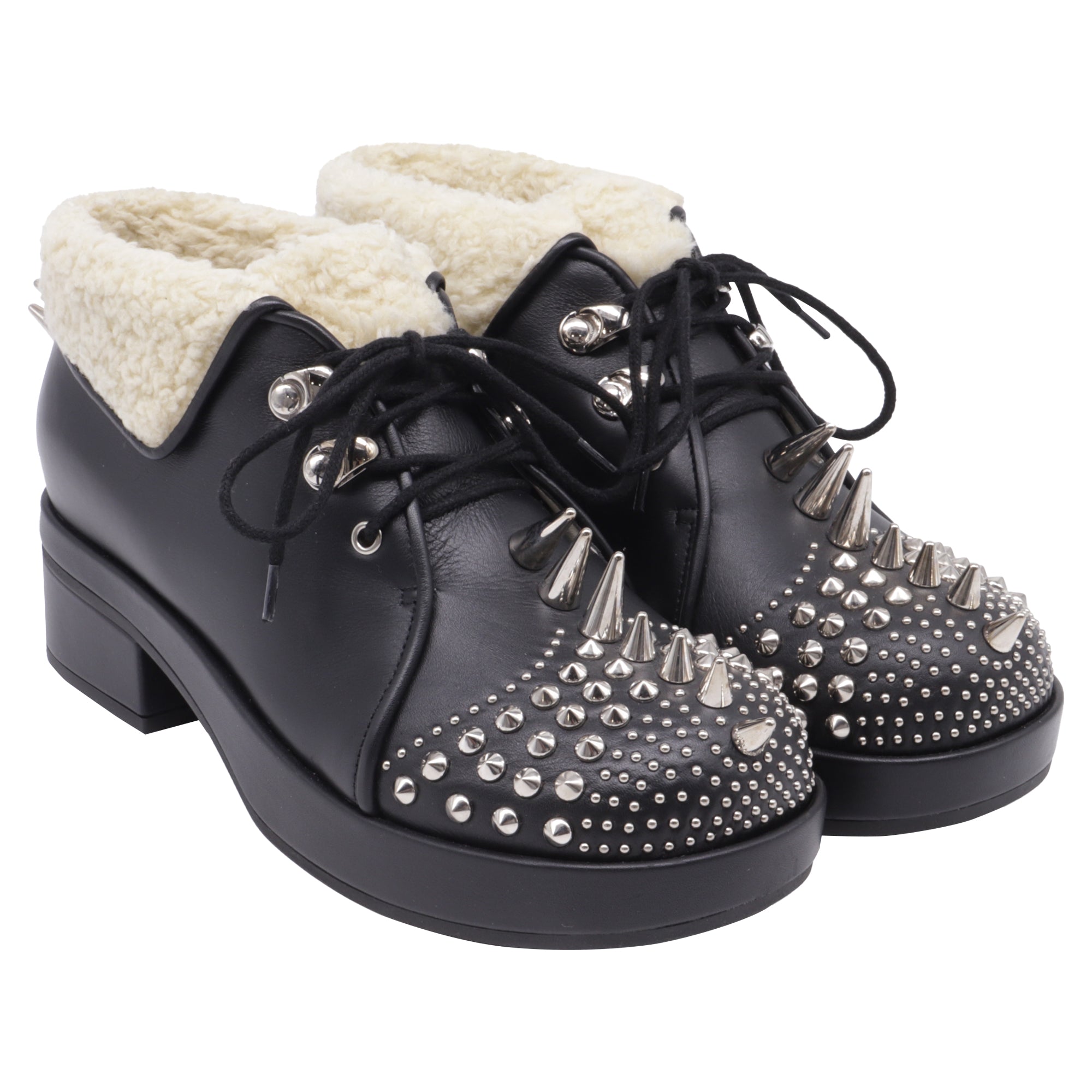 Women's Gucci Harlem Spike Shear-Lined Ankle Boots in Black Leather