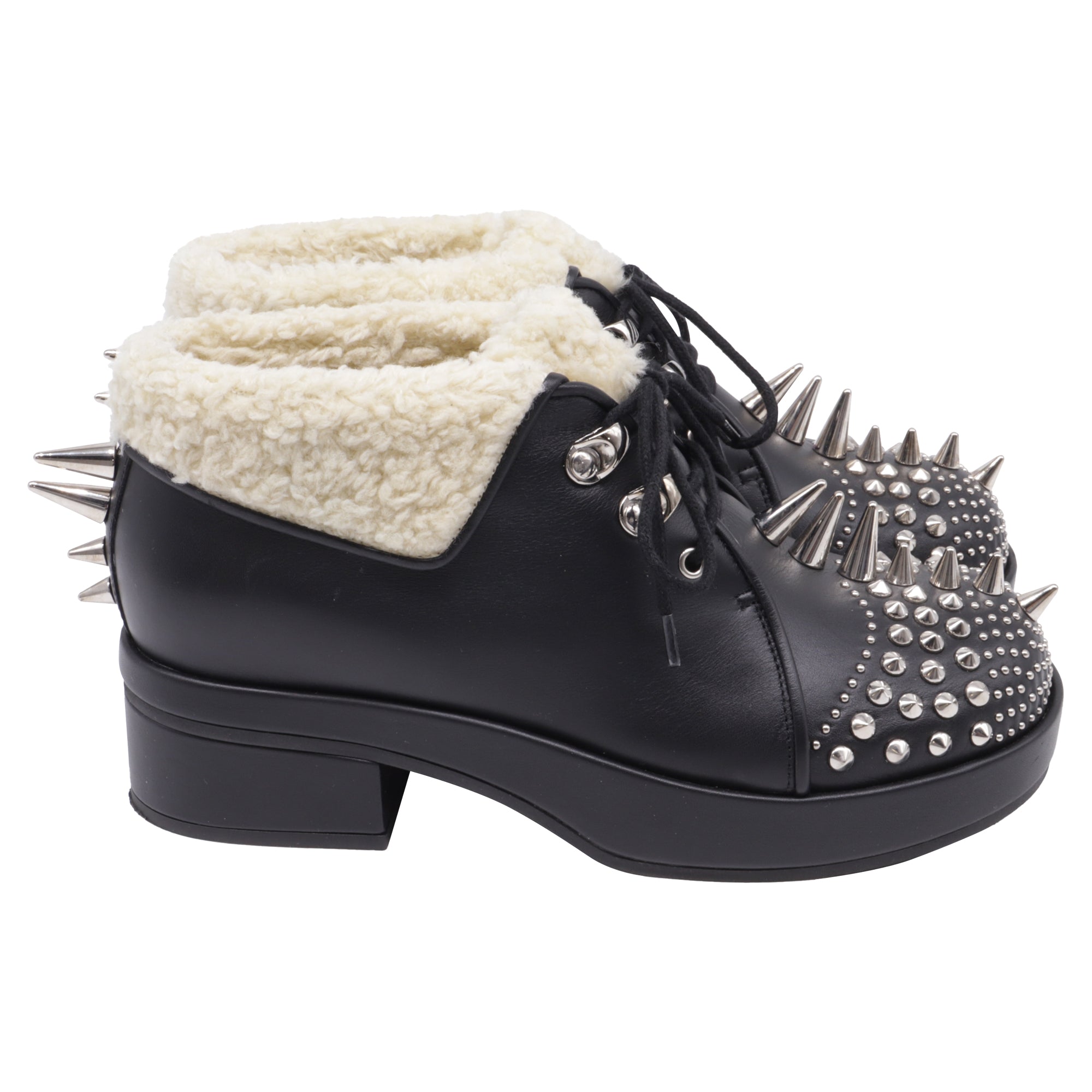 Women's Gucci Harlem Spike Shear-Lined Ankle Boots in Black Leather