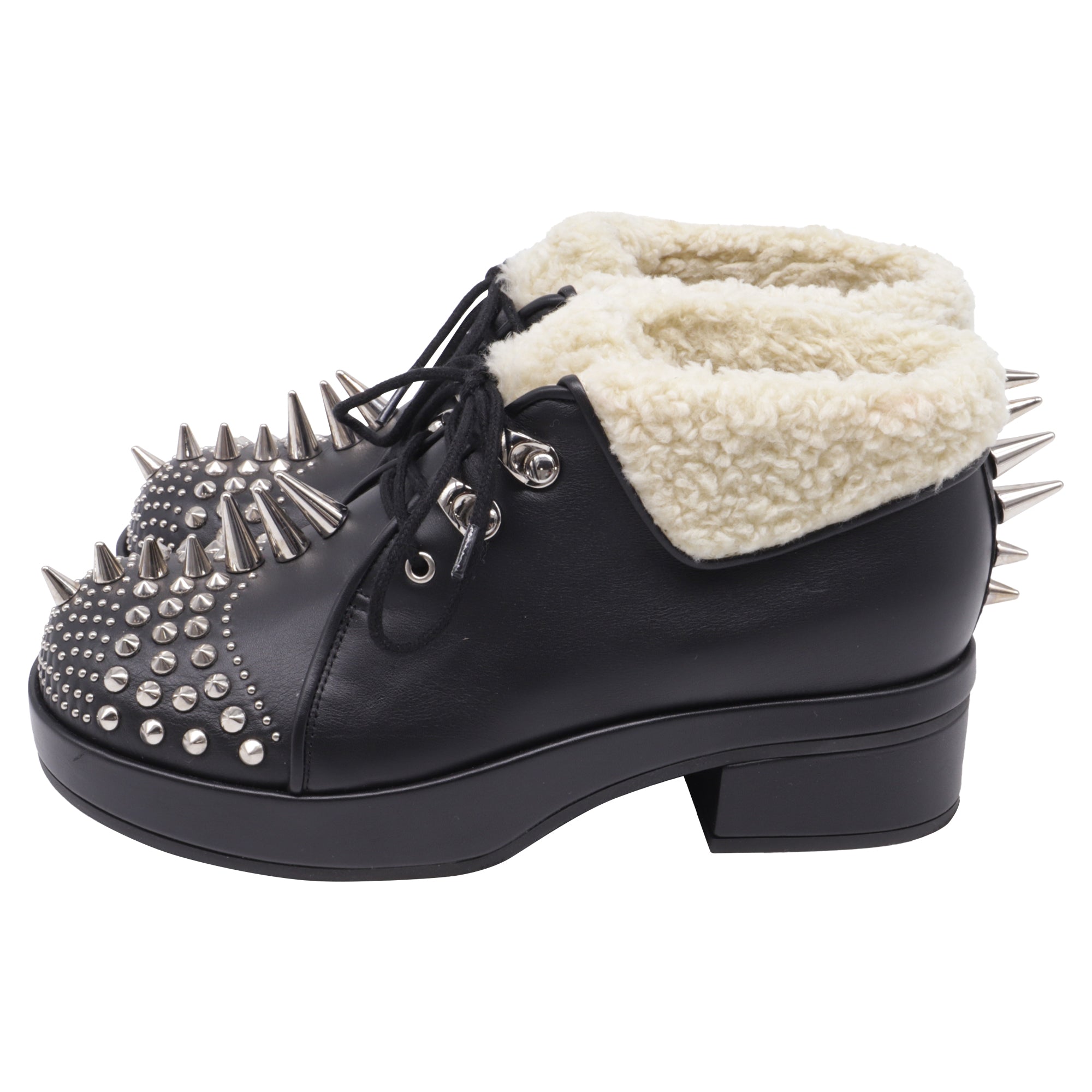 Women's Gucci Harlem Spike Shear-Lined Ankle Boots in Black Leather