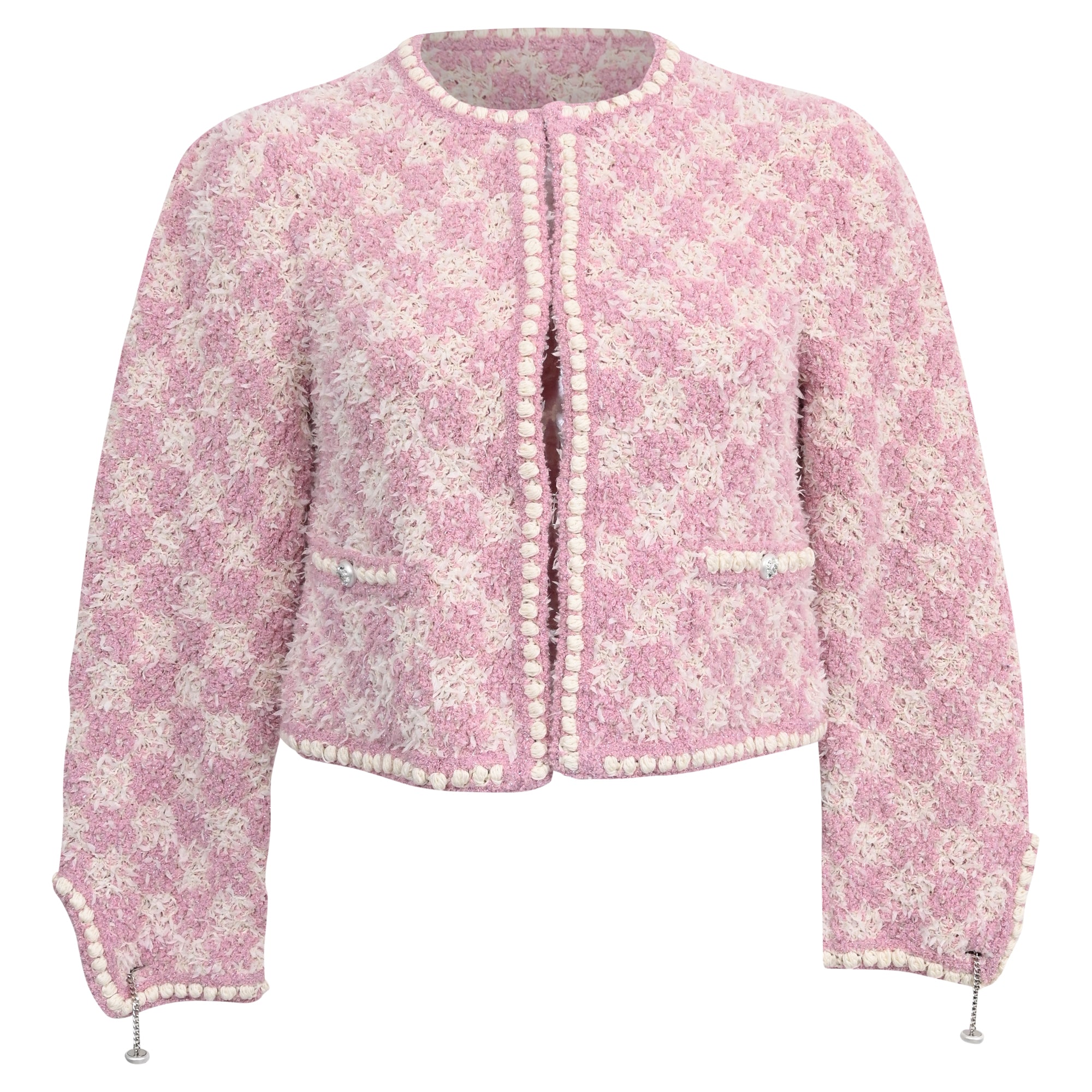 Women's Chanel 2023 Tweed Pattern Evening Jacket in Pink Cotton