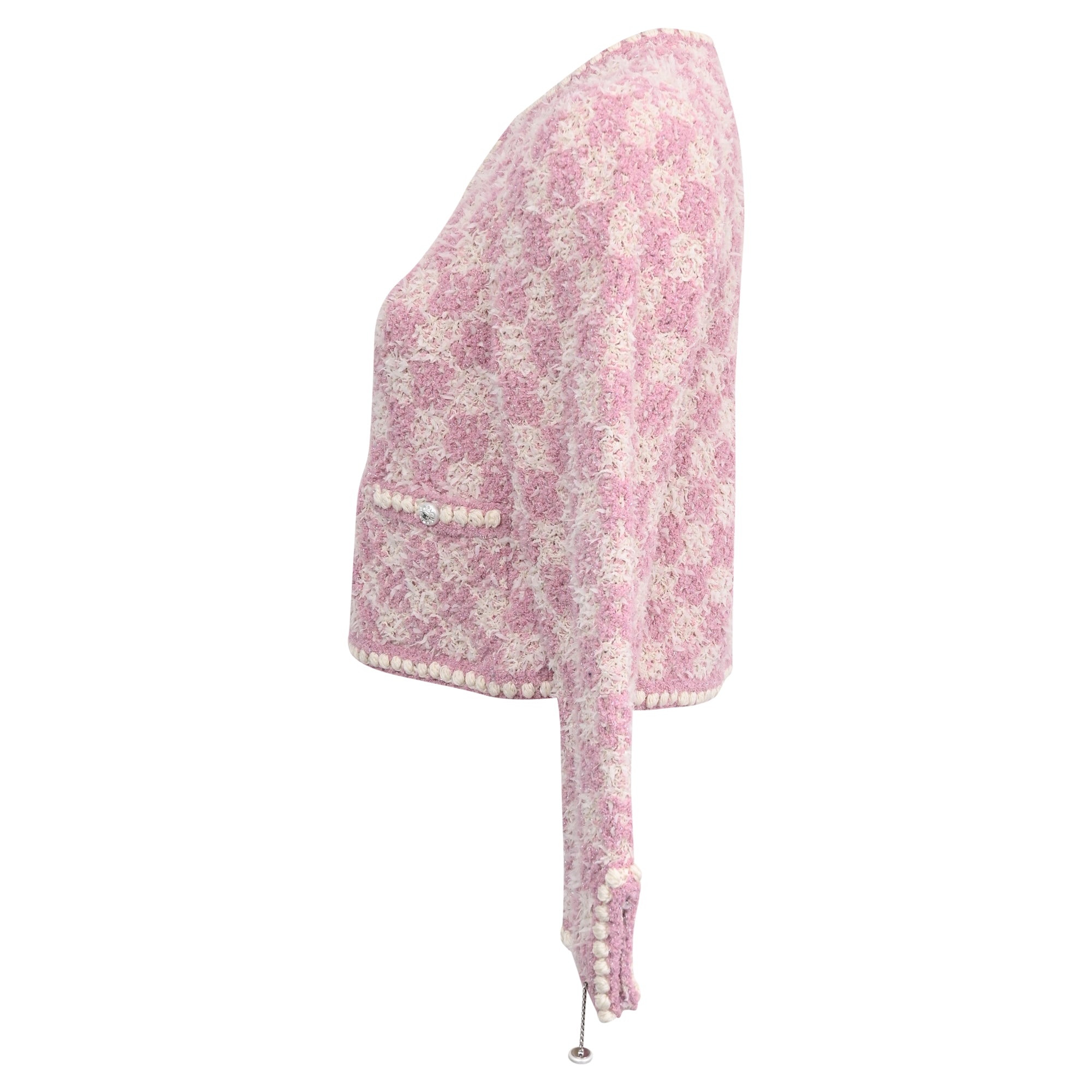 Women's Chanel 2023 Tweed Pattern Evening Jacket in Pink Cotton