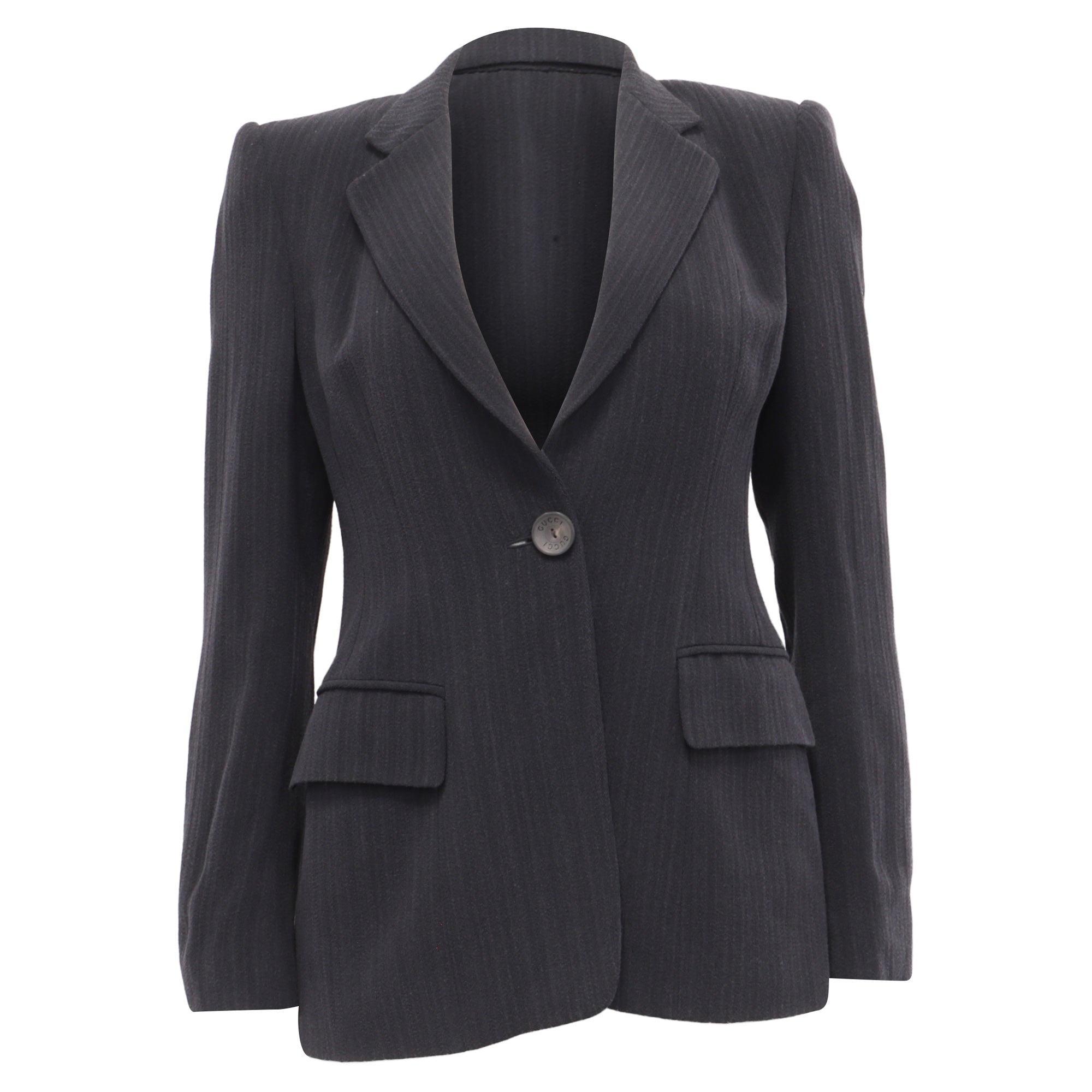 Women's  Gucci Single-Breasted Striped Blazer with Pockets in Black Viscose