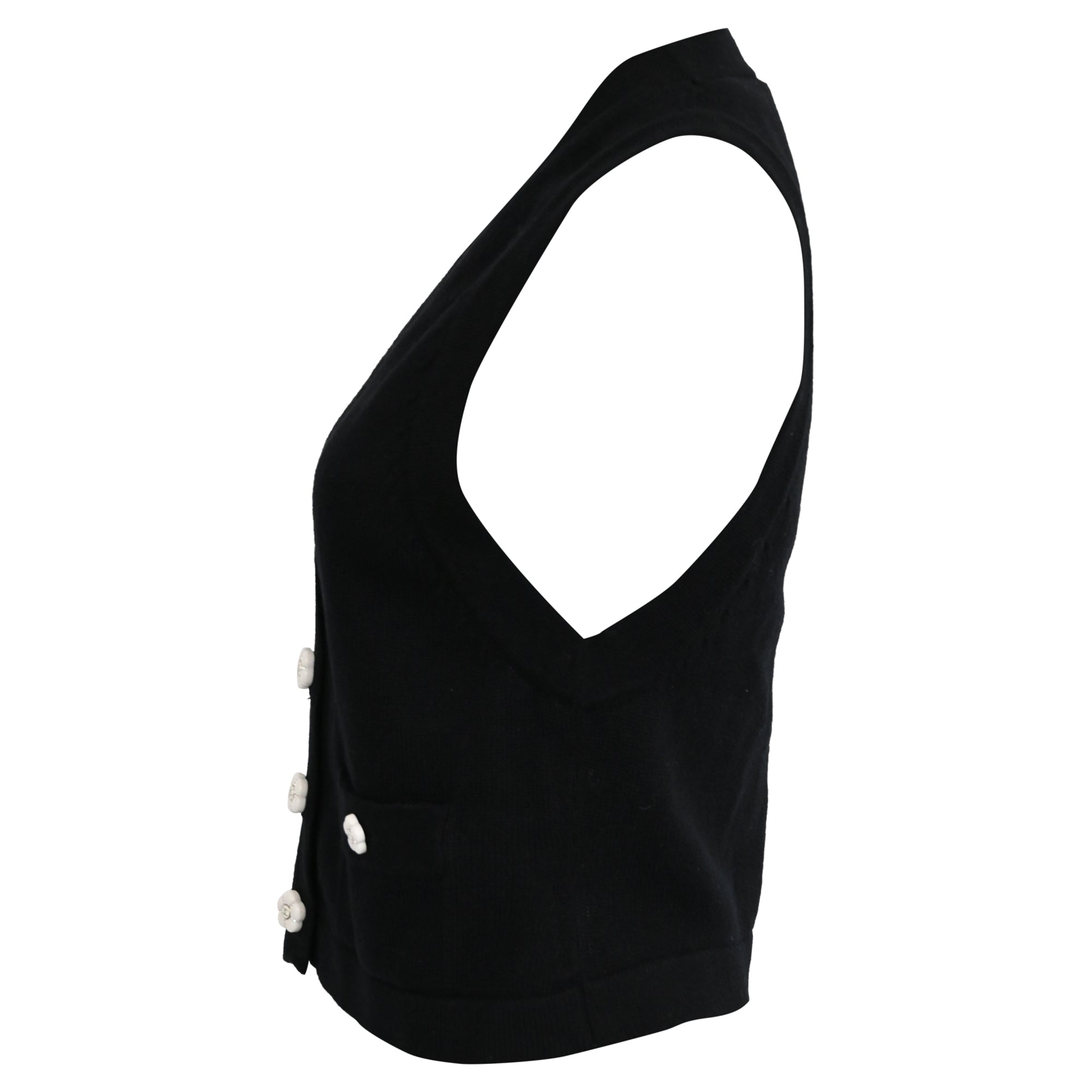 Women's Chanel Flower Button 2023 Sweater Vest in Black Cashmere