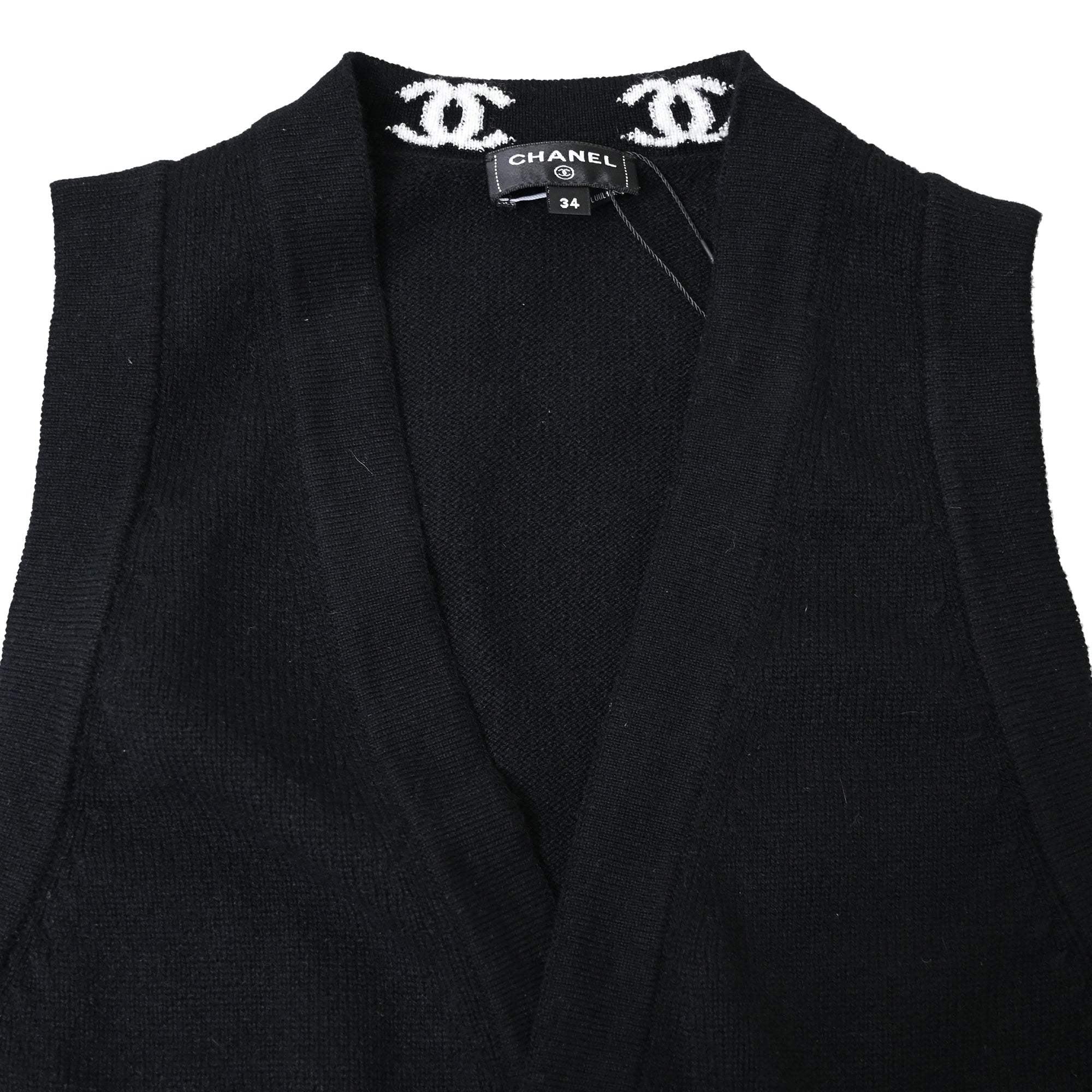 Women's Chanel Flower Button 2023 Sweater Vest in Black Cashmere