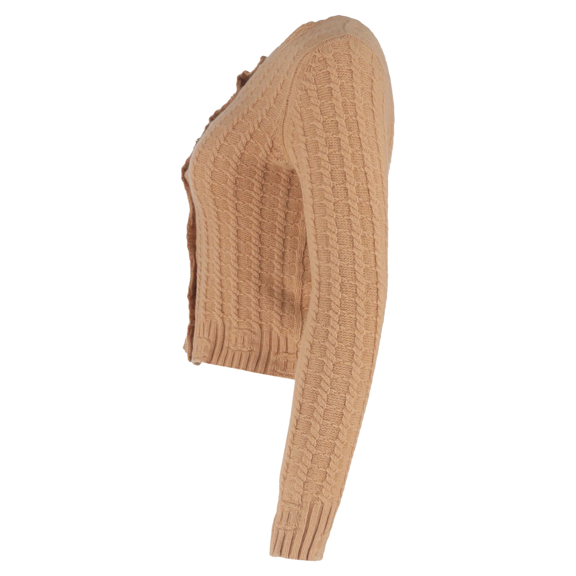 Women's Chanel Cable Knit Cardigan in Brown Wool