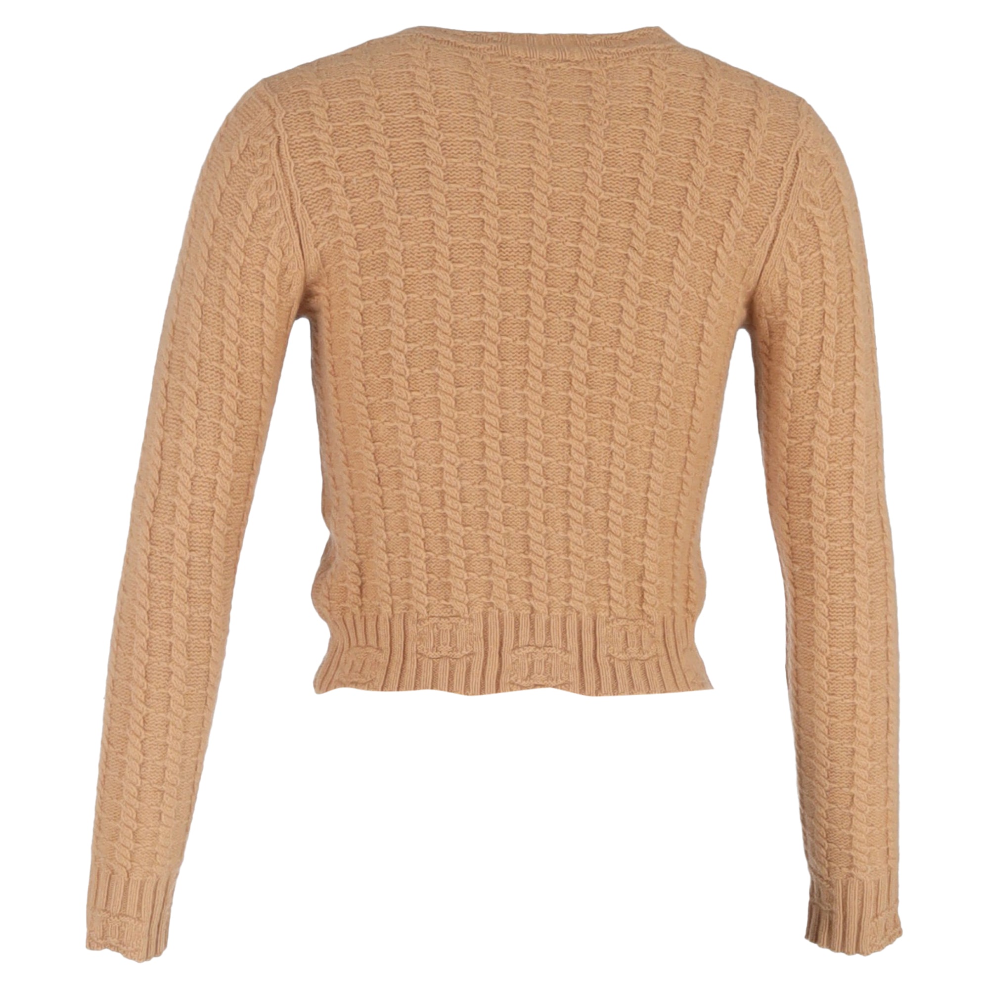 Women's Chanel Cable Knit Cardigan in Brown Wool