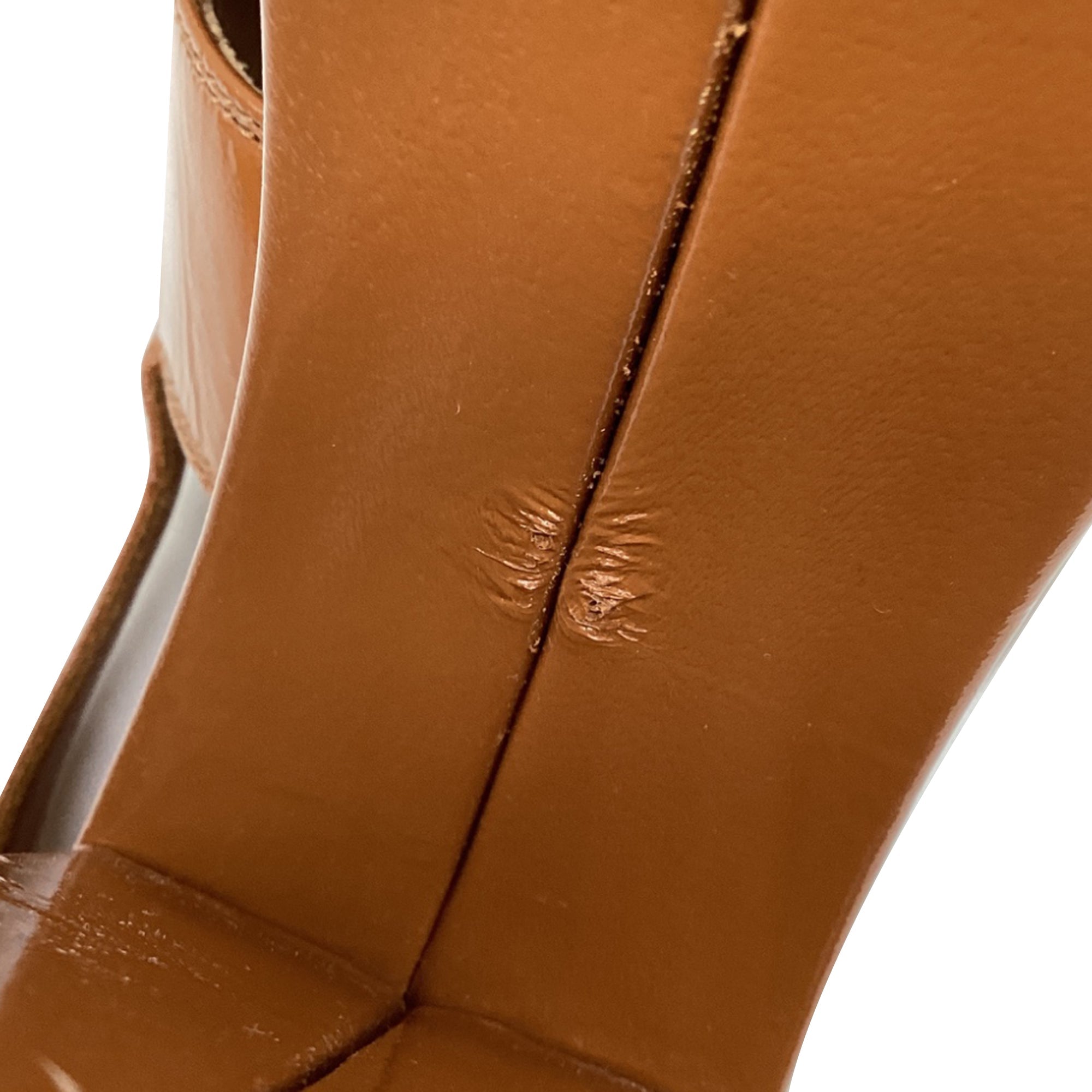 Women's Chanel CC Slingback Platform Sandal Heels in Brown Patent Leather