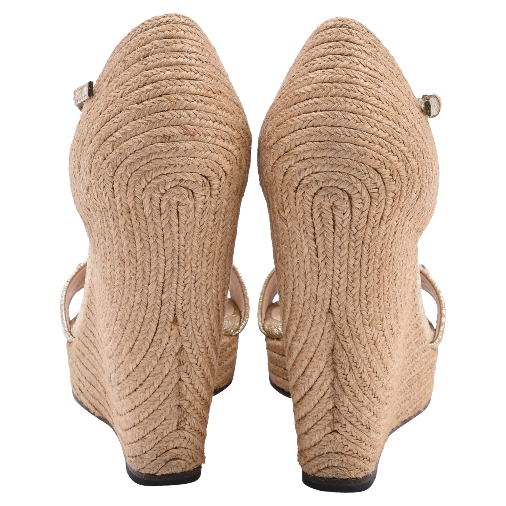 Women's Gucci Crackled Carolina Horsebit Espadrille Wedge Sandals in Gold Leather